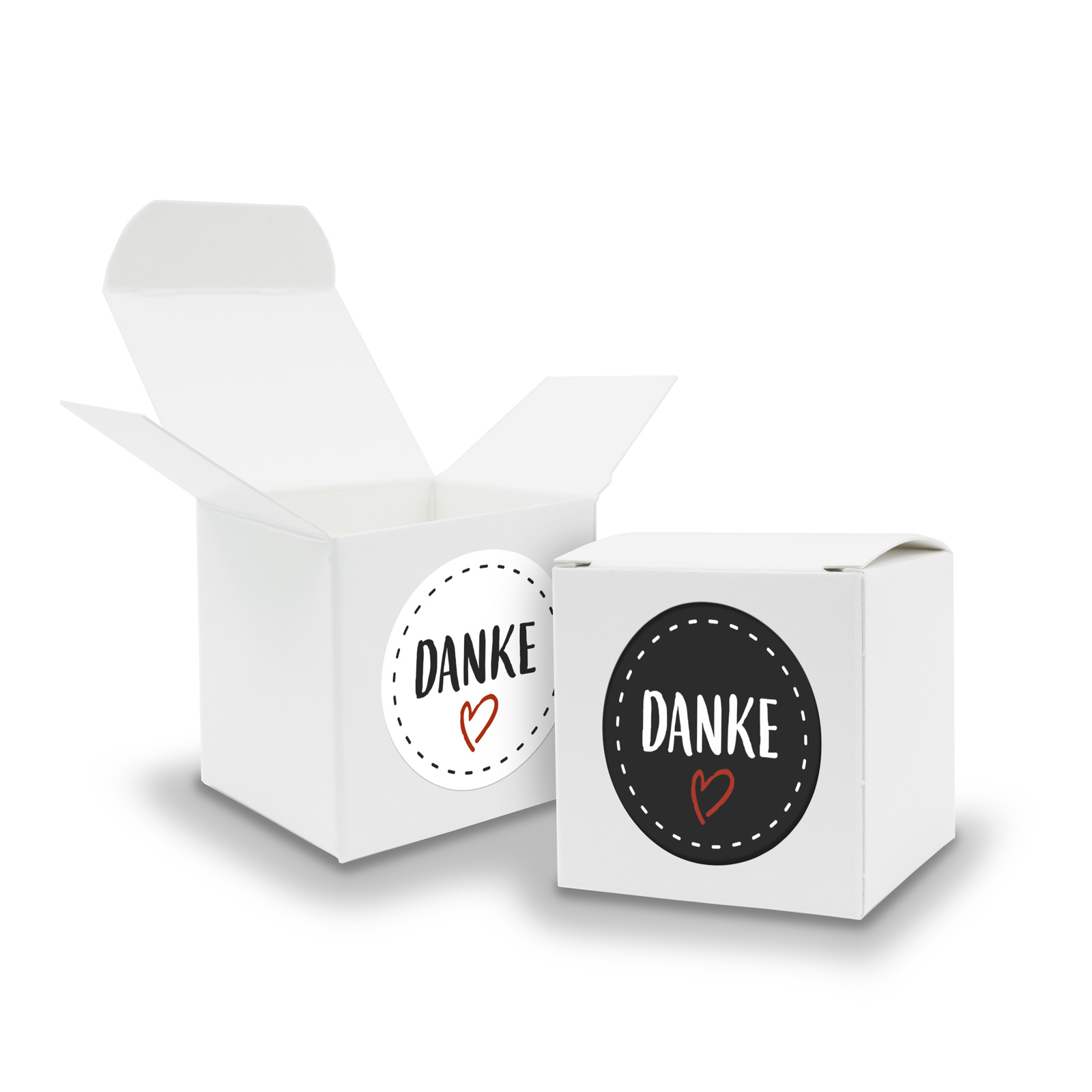 SET DANKE (Motiv22) 24x Faltschachtel W�rfel 6,5cm wei� ...