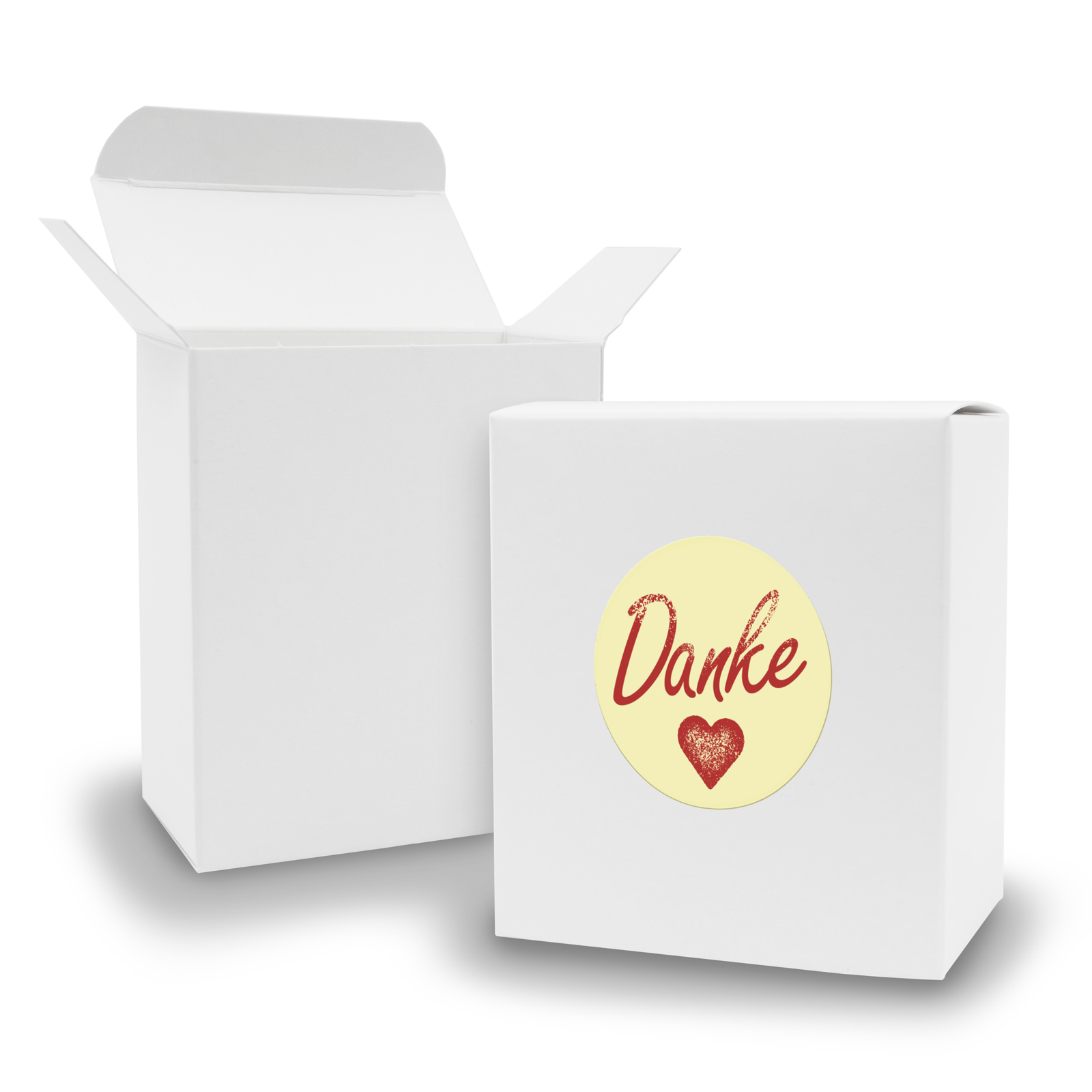 SET DANKE (Motiv1) 24xFaltschachtel Quader wei� + Sticker