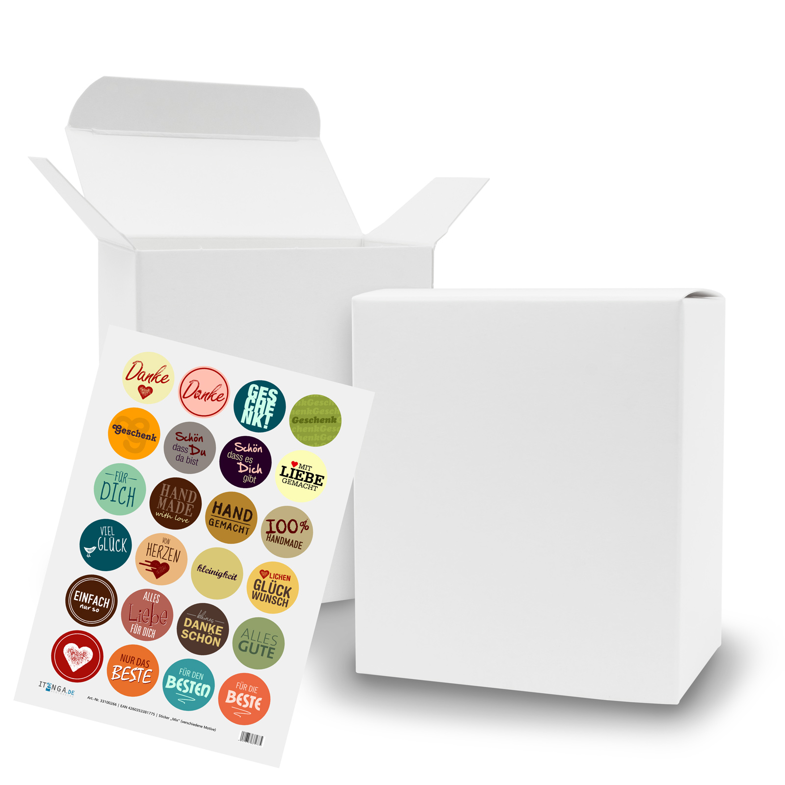 SET MIX (Motiv21) 24x Faltschachtel Quader wei� + Sticker