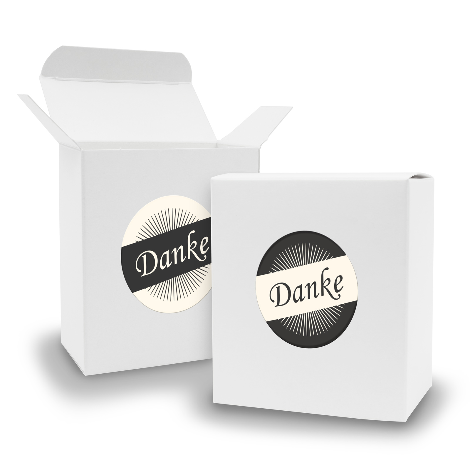 SET DANKE (Motiv36) 24x Faltschachtel Quader wei� + Sti...