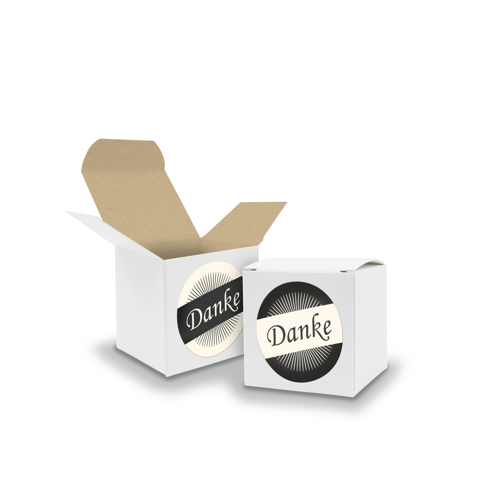 SET DANKE (Motiv36) 24x Faltschachtel W�rfel 5cm wei� in...