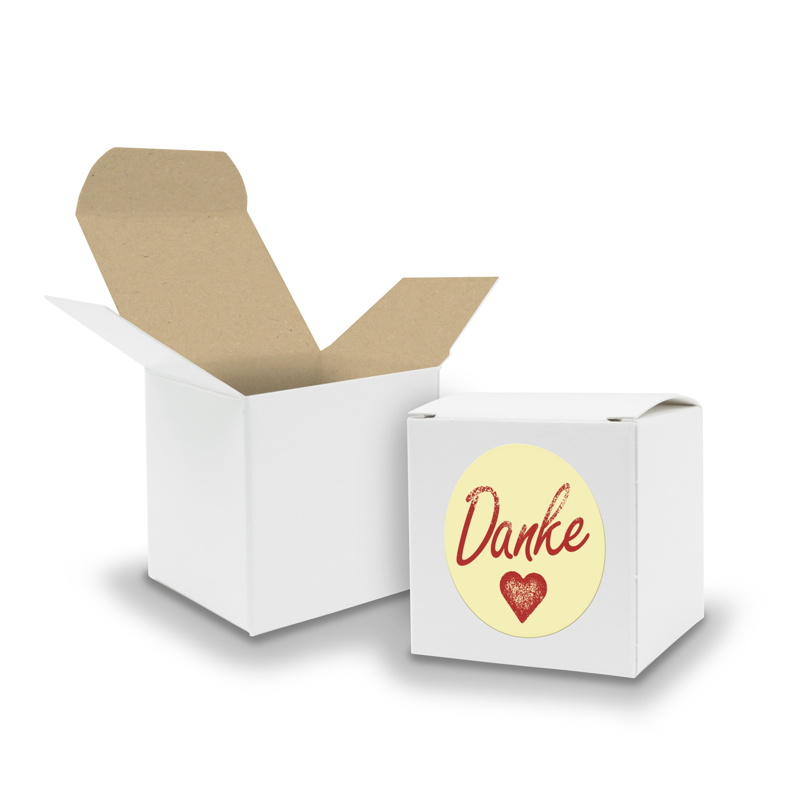 SET DANKE (Motiv1) 24xFaltschachtel W�rfel 6,5cm wei� in...