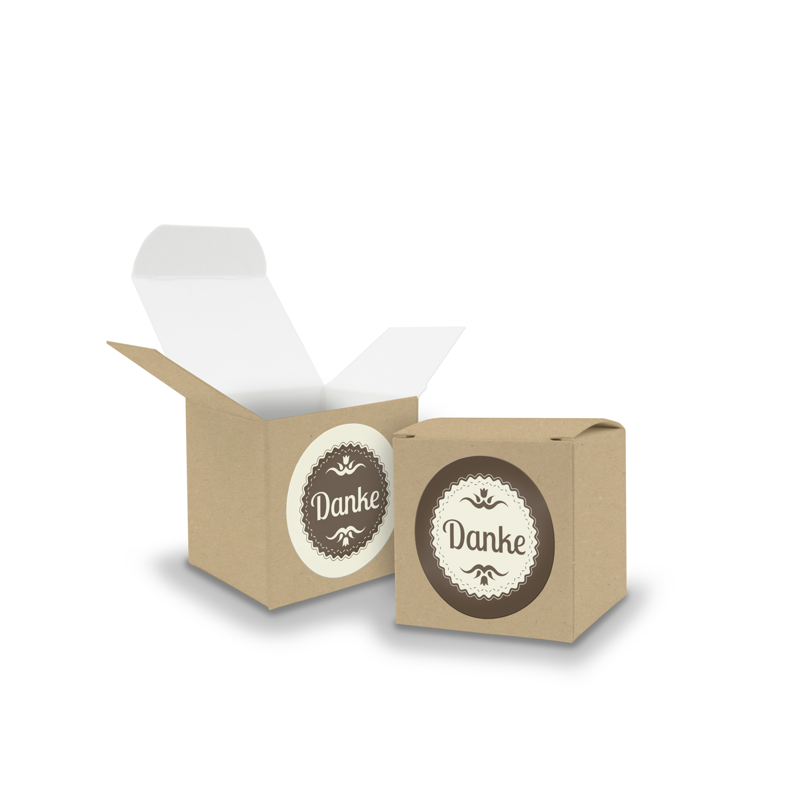 SET DANKE (Motiv35) 24x Faltschachtel W�rfel 5cm BRAUN +...