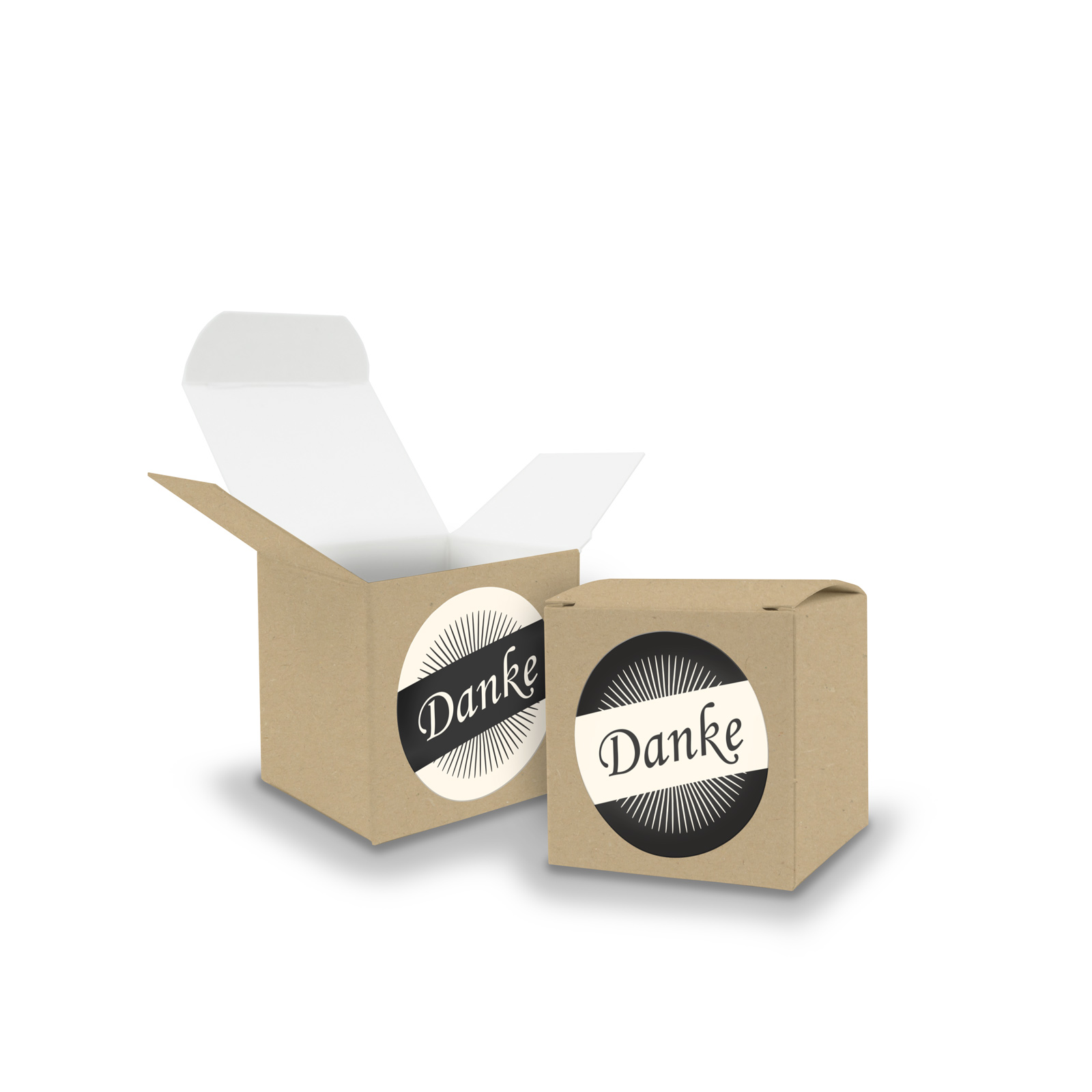 SET DANKE (Motiv36) 24x Faltschachtel W�rfel 5cm BRAUN +...