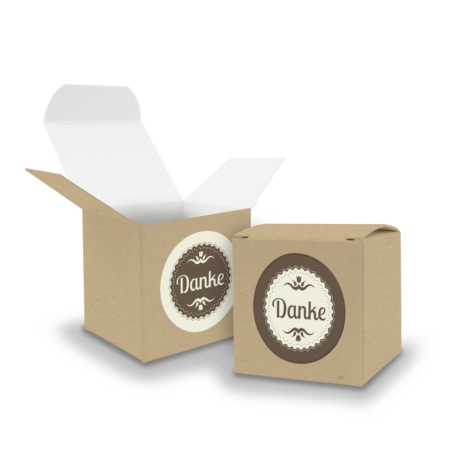 SET DANKE (Motiv35) 24x Faltschachtel W�rfel 6,5cm BRAUN...