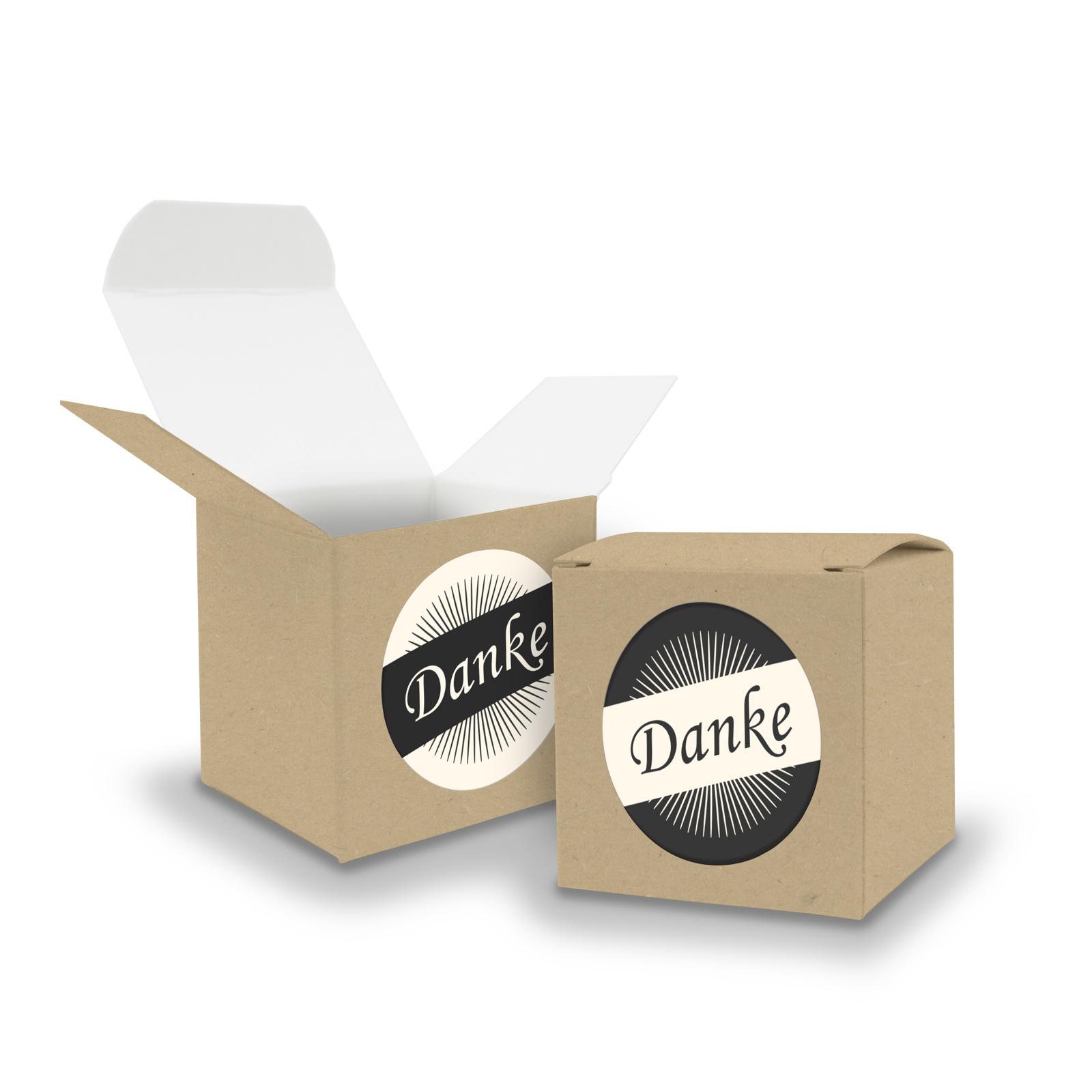 SET DANKE (Motiv36) 24x Faltschachtel W�rfel 6,5cm BRAUN...