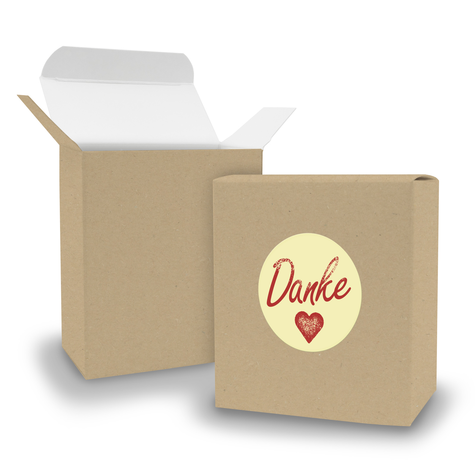 SET DANKE (Motiv1) 24xFaltschachtel Quader BRAUN + Sticker