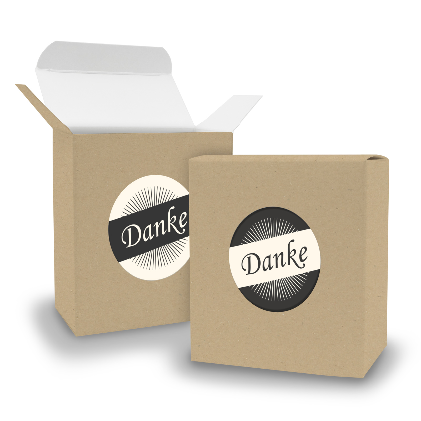 SET DANKE (Motiv36) 24x Faltschachtel Quader BRAUN + Sti...