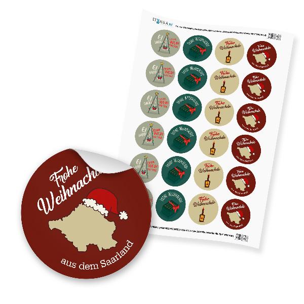 24 x itenga Sticker �Frohe Weihnachten Saarl�ndisch� (Mo...