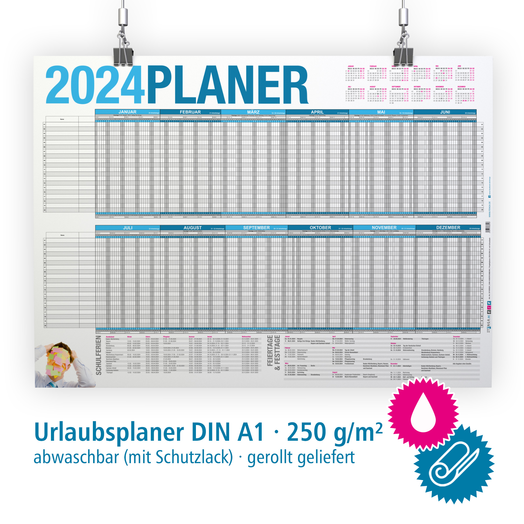 itenga Urlaubsplaner 2024 Wandkalender DIN A1 (84,1 x 59...
