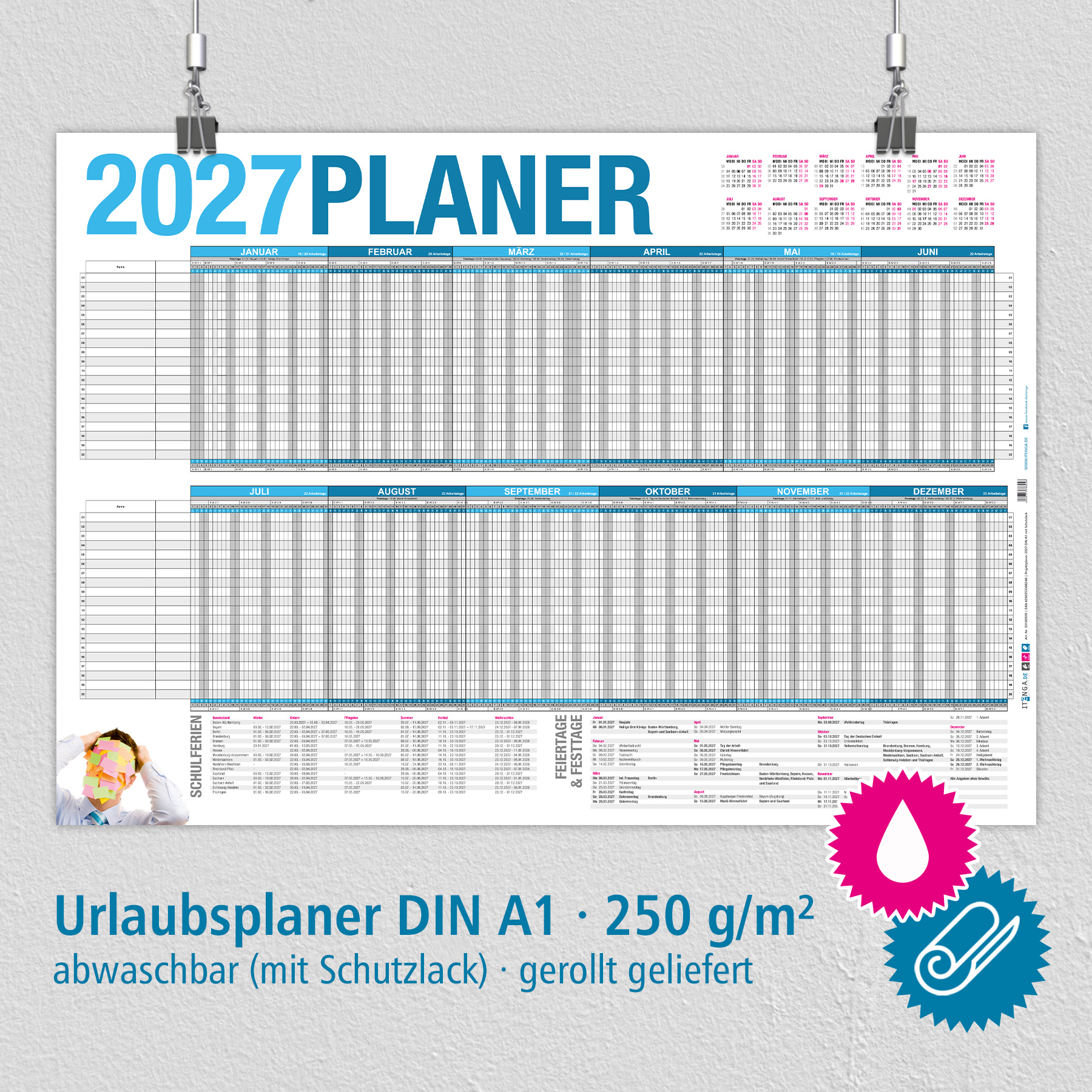 itenga Urlaubsplaner 2027 Wandkalender DIN A1 (84,1 x 59...