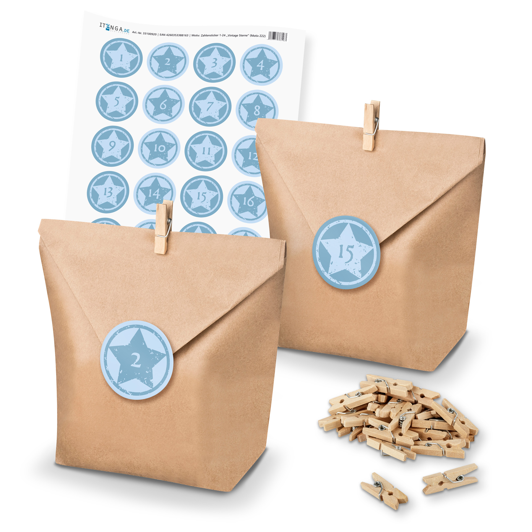 Adventskalender Set 22 Geschenkt�ten + Klammern + Sticker