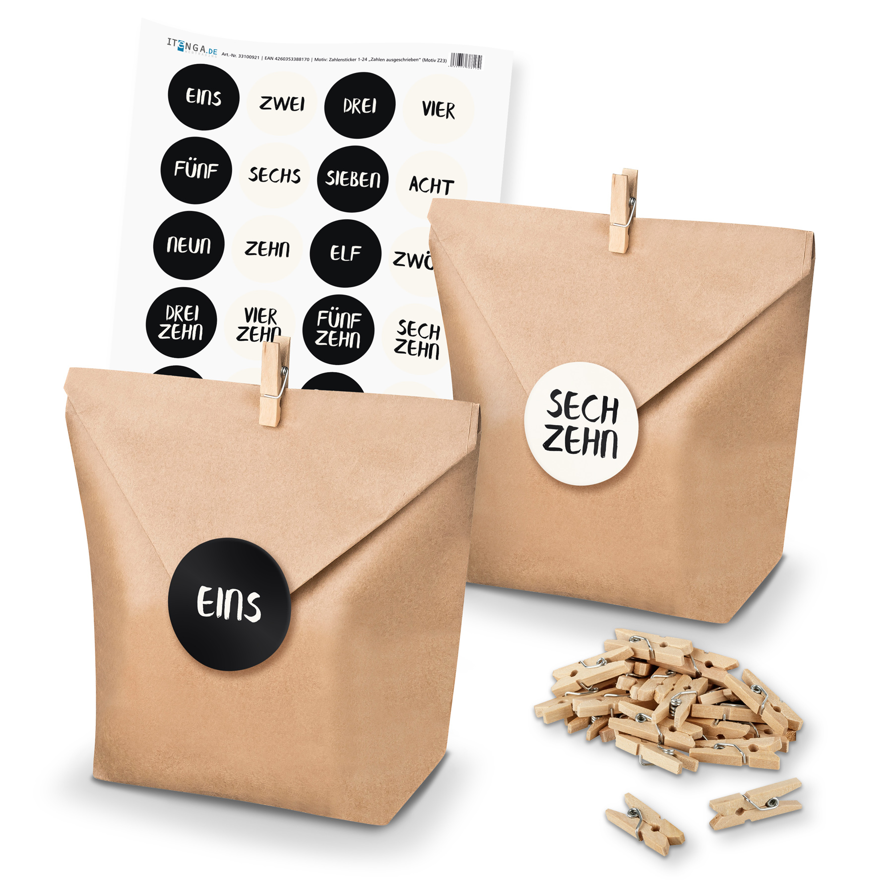 Adventskalender Set 23 Geschenkt�ten + Klammern + Sticker