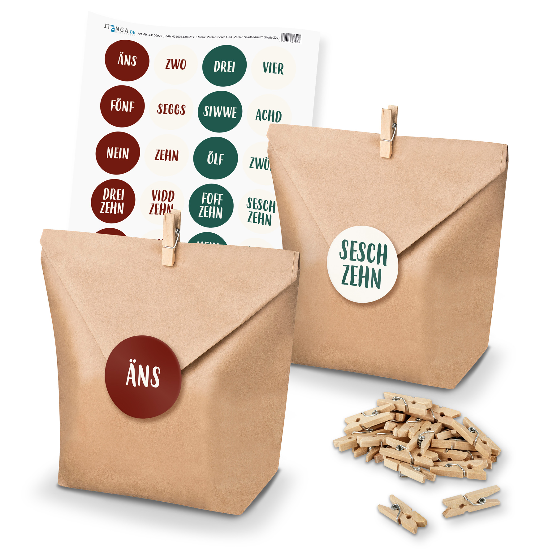 Adventskalender Set 27 Geschenkt�ten + Klammern + Sticker