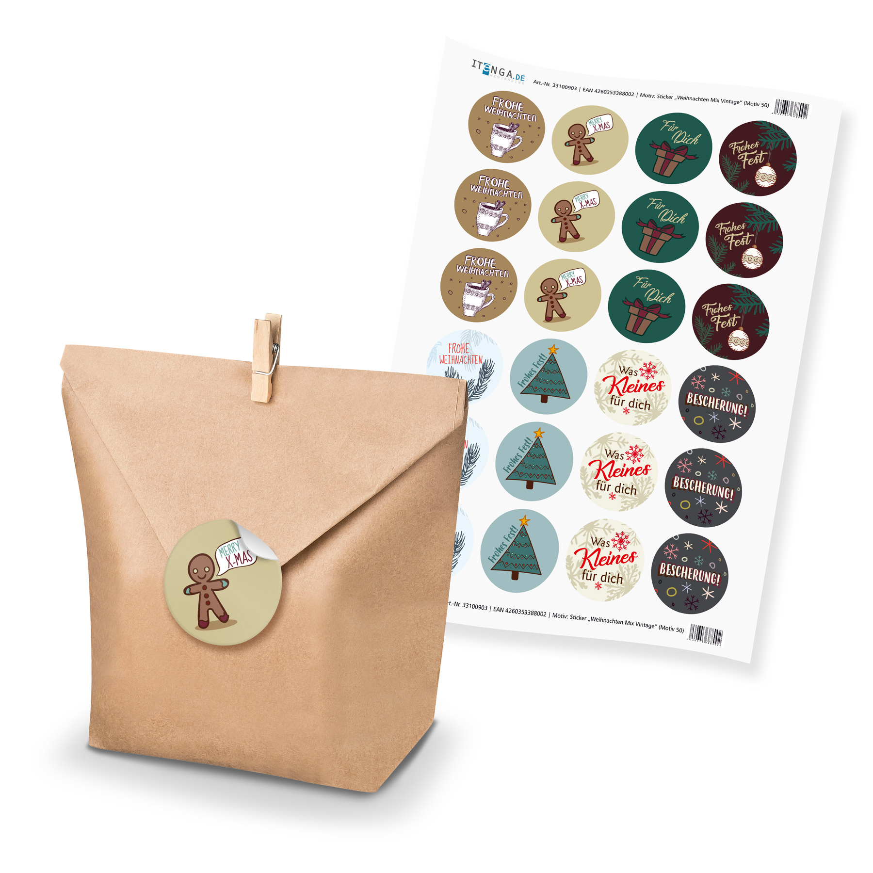 SET Weihnachten Mix Vintage (Motiv 50) 24x Geschenkt�ten...