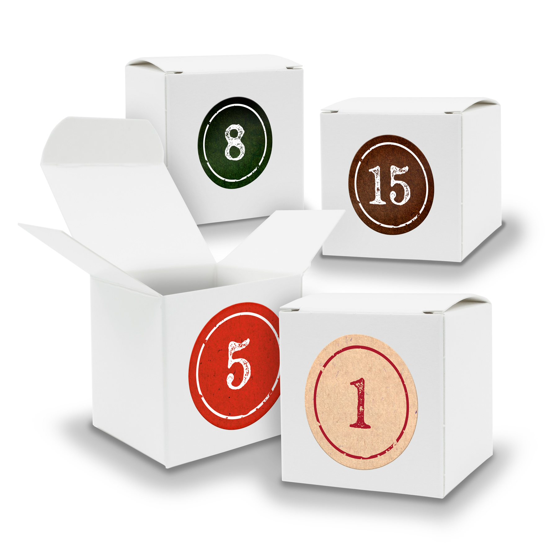 Adventskalender zum F�llen 24x W�rfel 6,5cm WEISS + Stic...