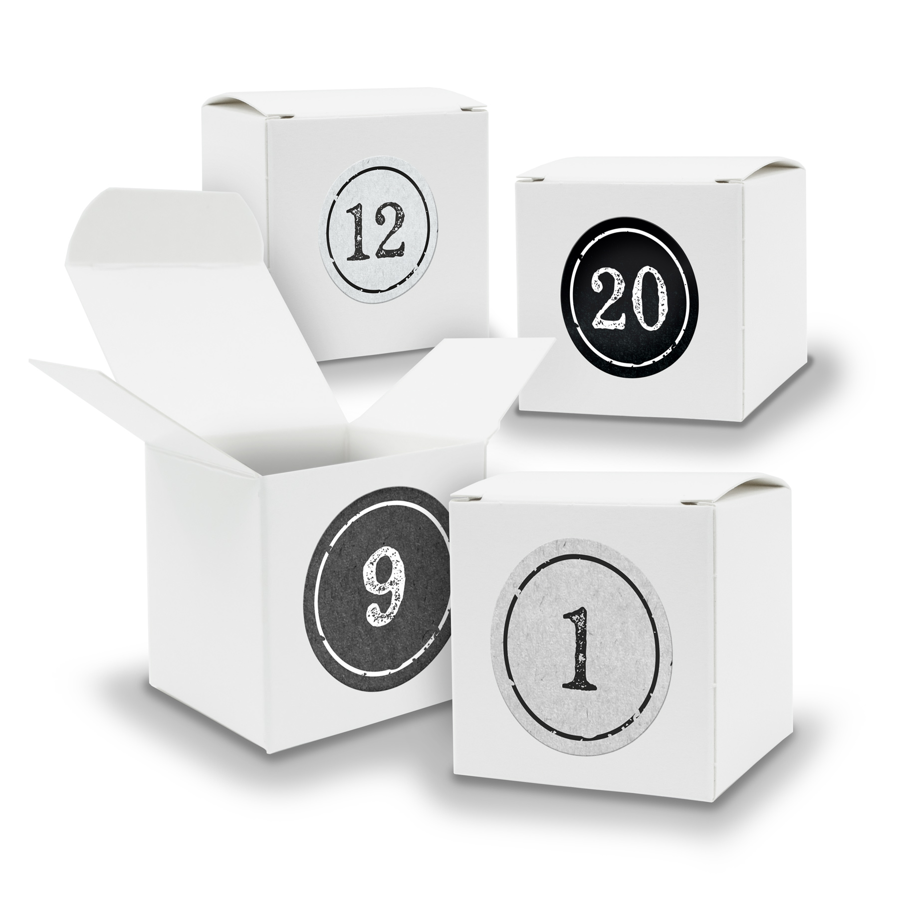 Adventskalender zum F�llen 24x W�rfel 6,5cm WEISS + Stic...