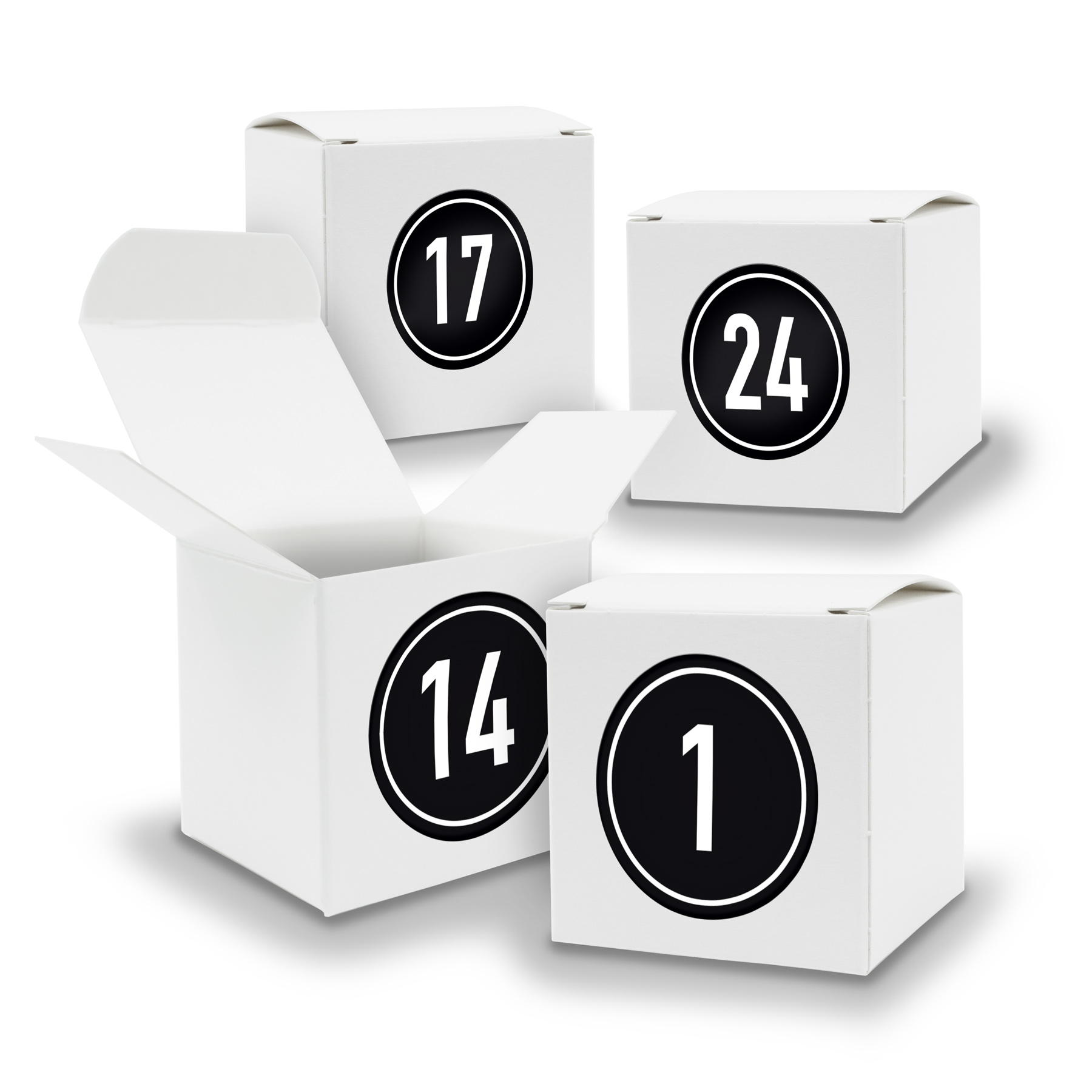 Adventskalender zum F�llen 24x W�rfel 6,5cm WEISS + Stic...