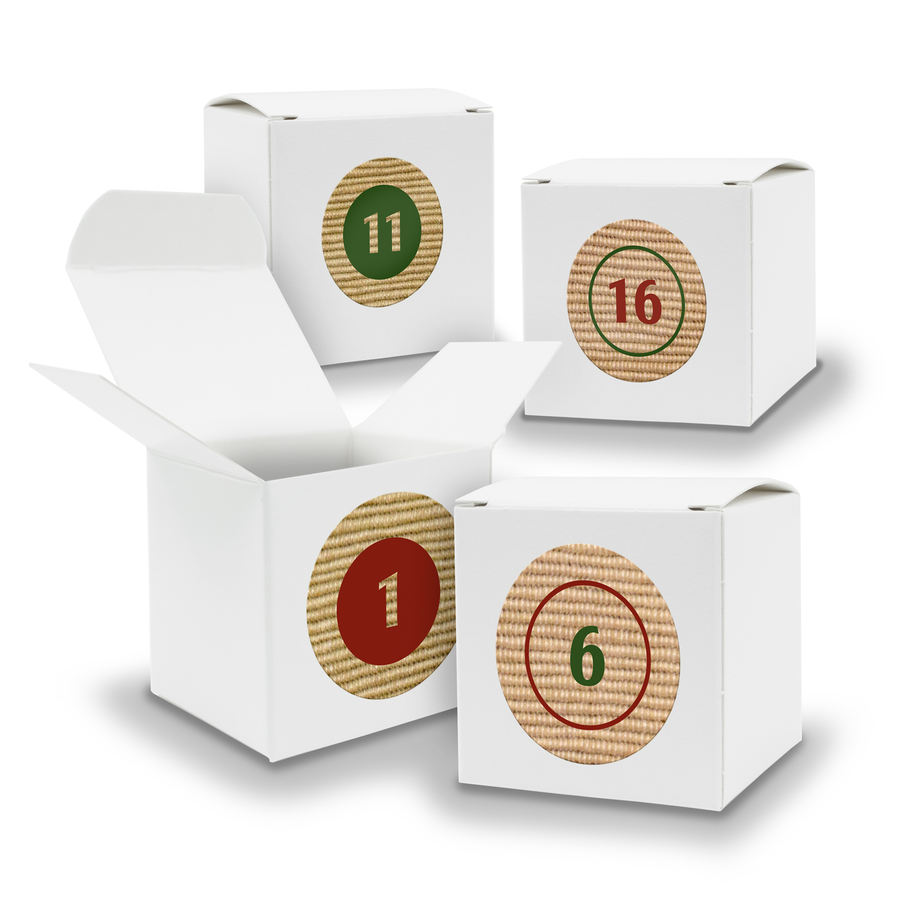 Adventskalender zum F�llen 24x W�rfel 6,5cm WEISS + Stic...