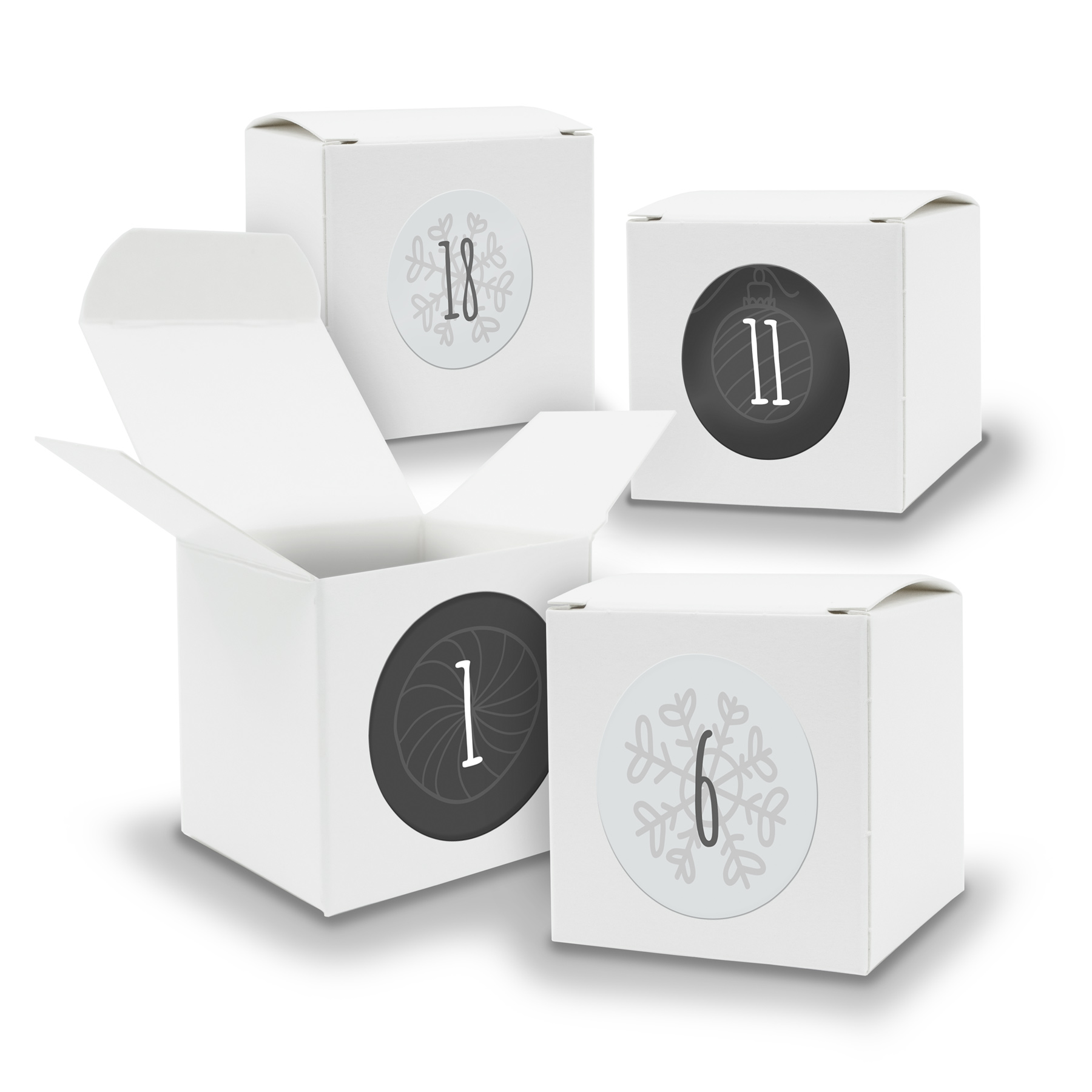 Adventskalender zum F�llen 24x W�rfel 6,5cm WEISS + Stic...