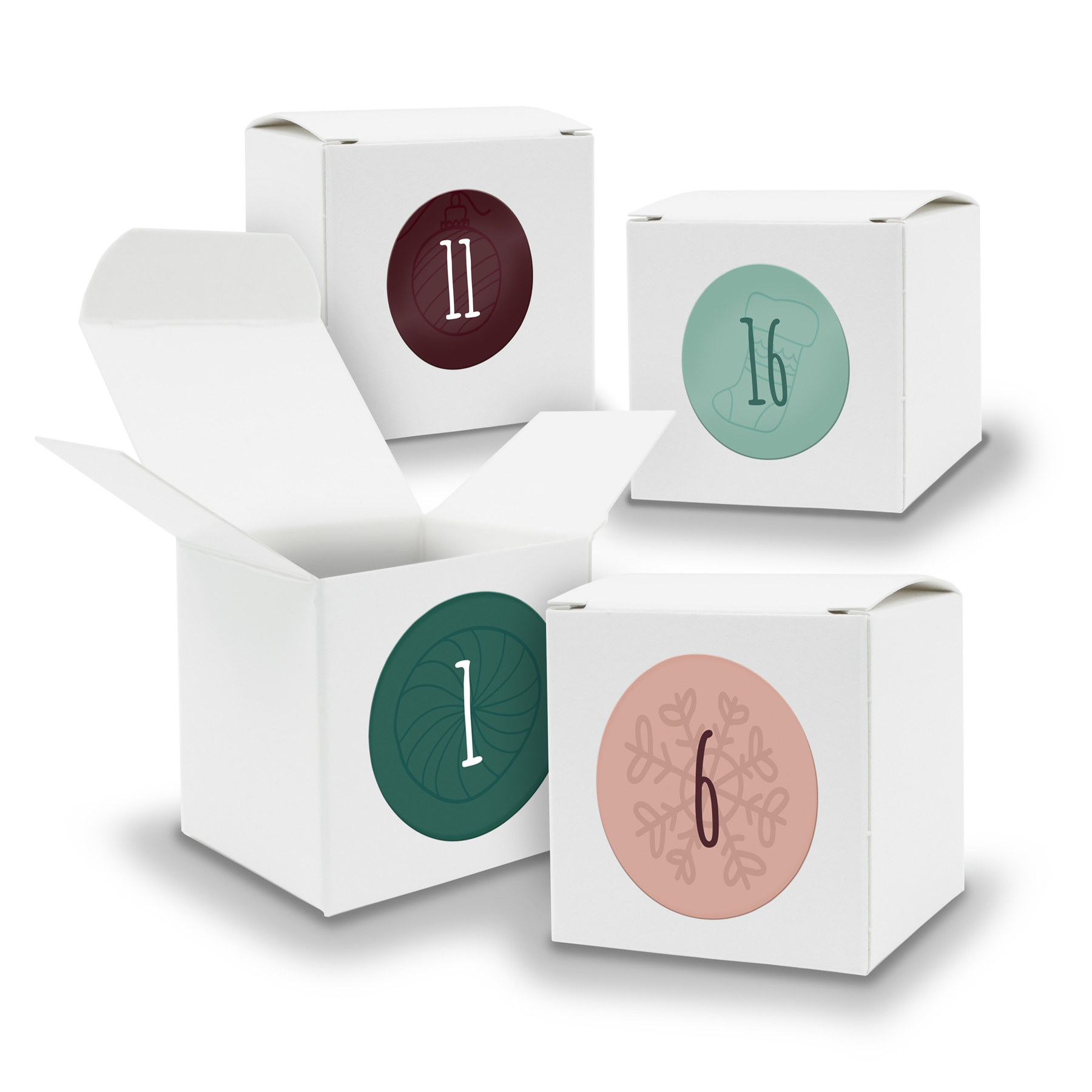 Adventskalender zum F�llen 24x W�rfel 6,5cm WEISS + Stic...