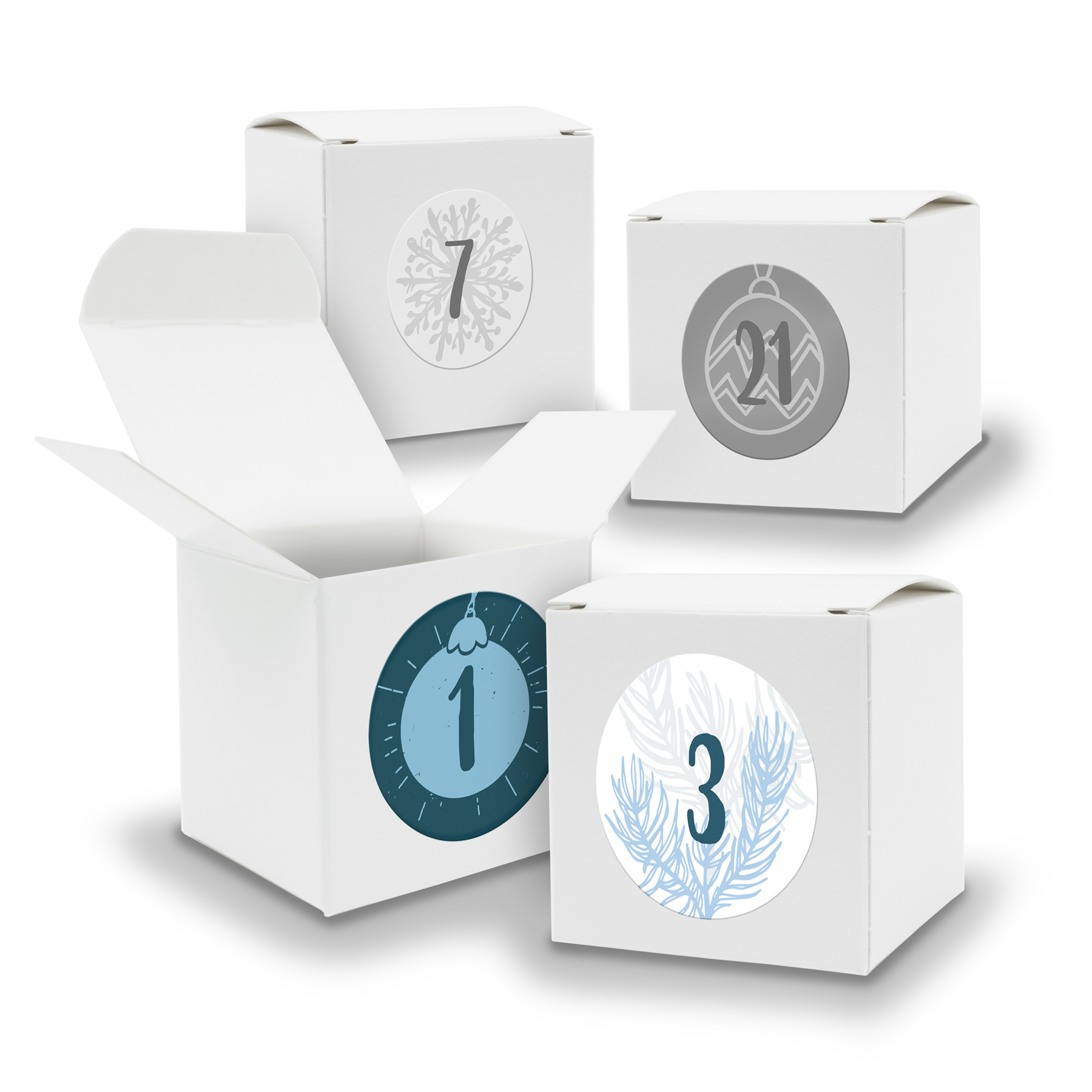 Adventskalender zum F�llen 24x W�rfel 6,5cm WEISS + Stic...