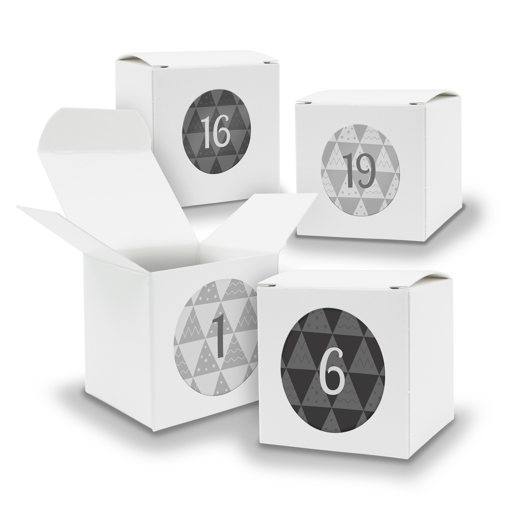 Adventskalender zum F�llen 24x W�rfel 6,5cm WEISS + Stic...