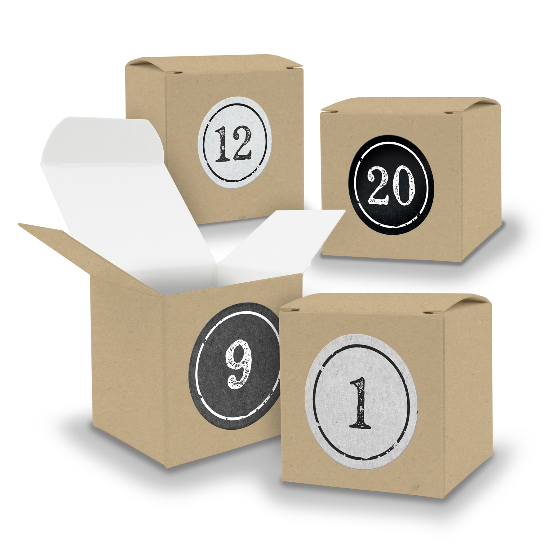Adventskalender zum F�llen 24x W�rfel 6,5cm BRAUN + Stic...