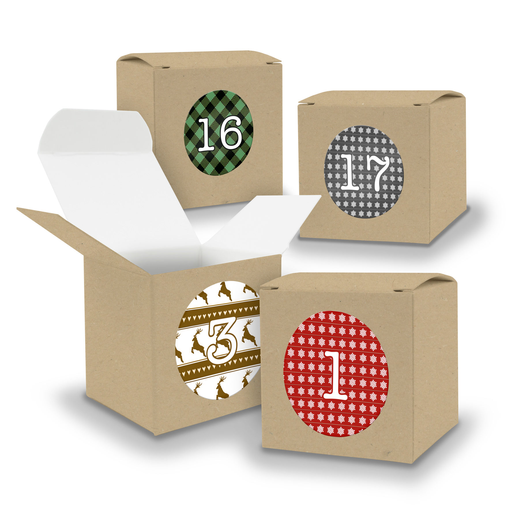 Adventskalender zum F�llen 24x W�rfel 6,5cm BRAUN + Stic...