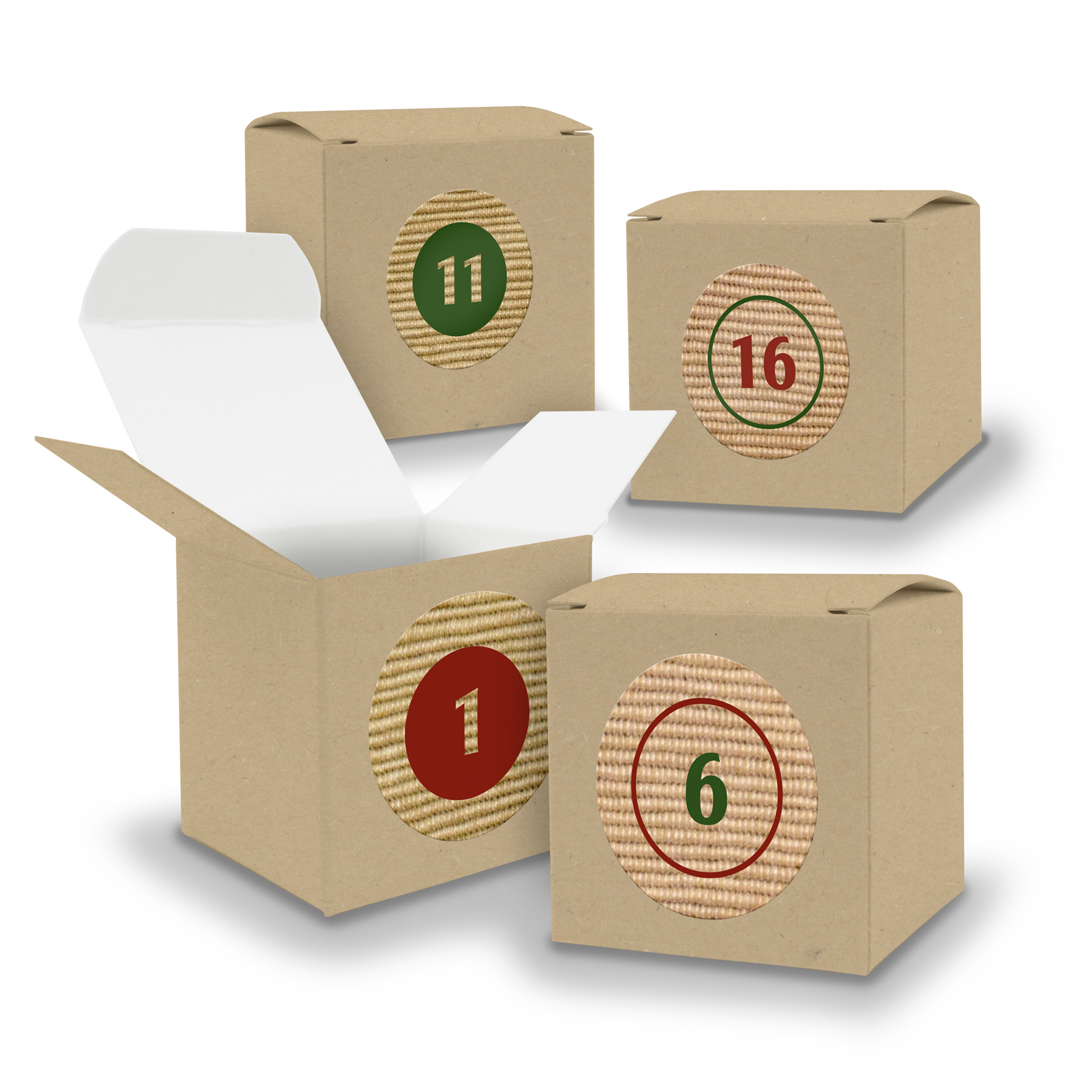 Adventskalender zum F�llen 24x W�rfel 6,5cm BRAUN + Stic...