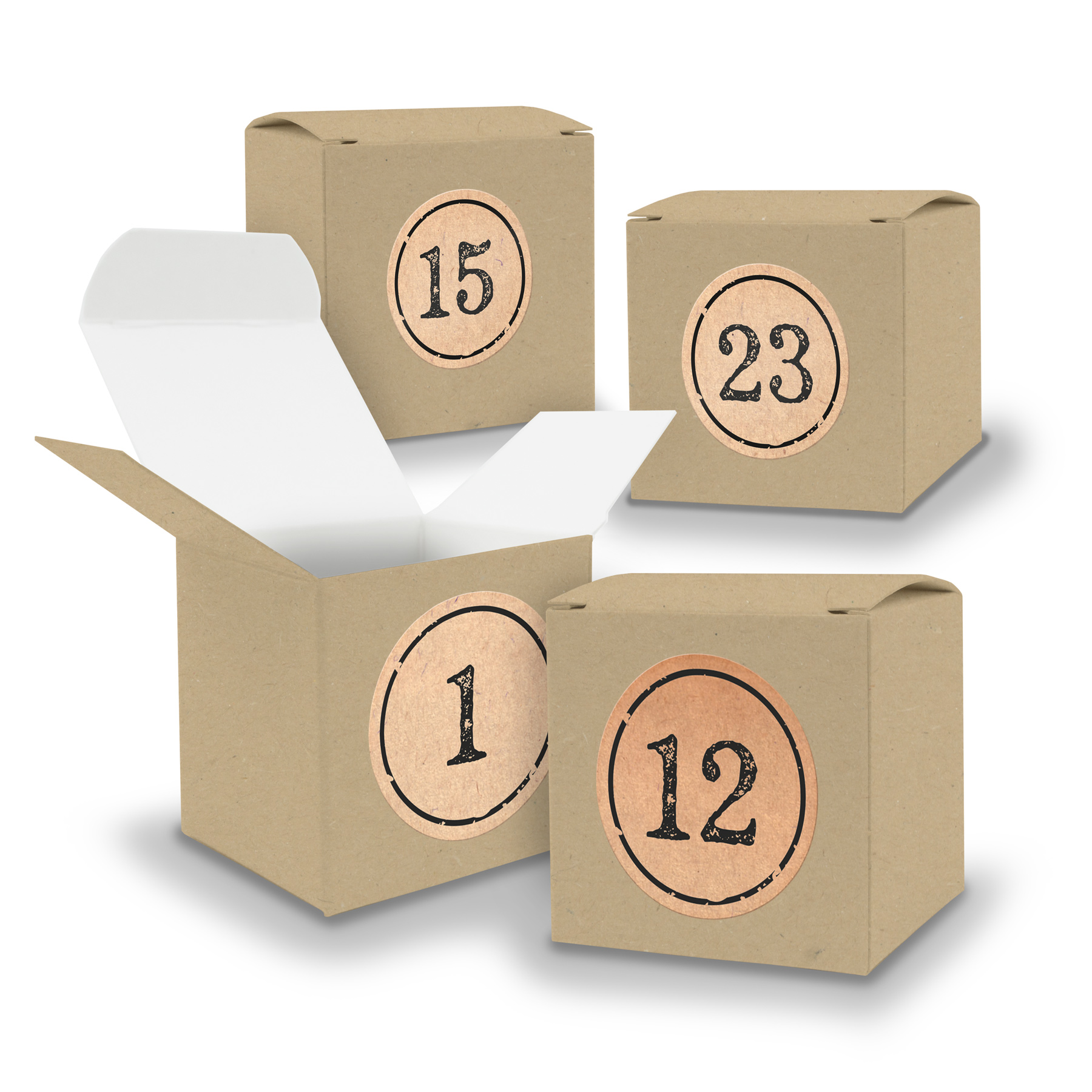 Adventskalender zum F�llen 24x W�rfel 6,5cm BRAUN + Stic...