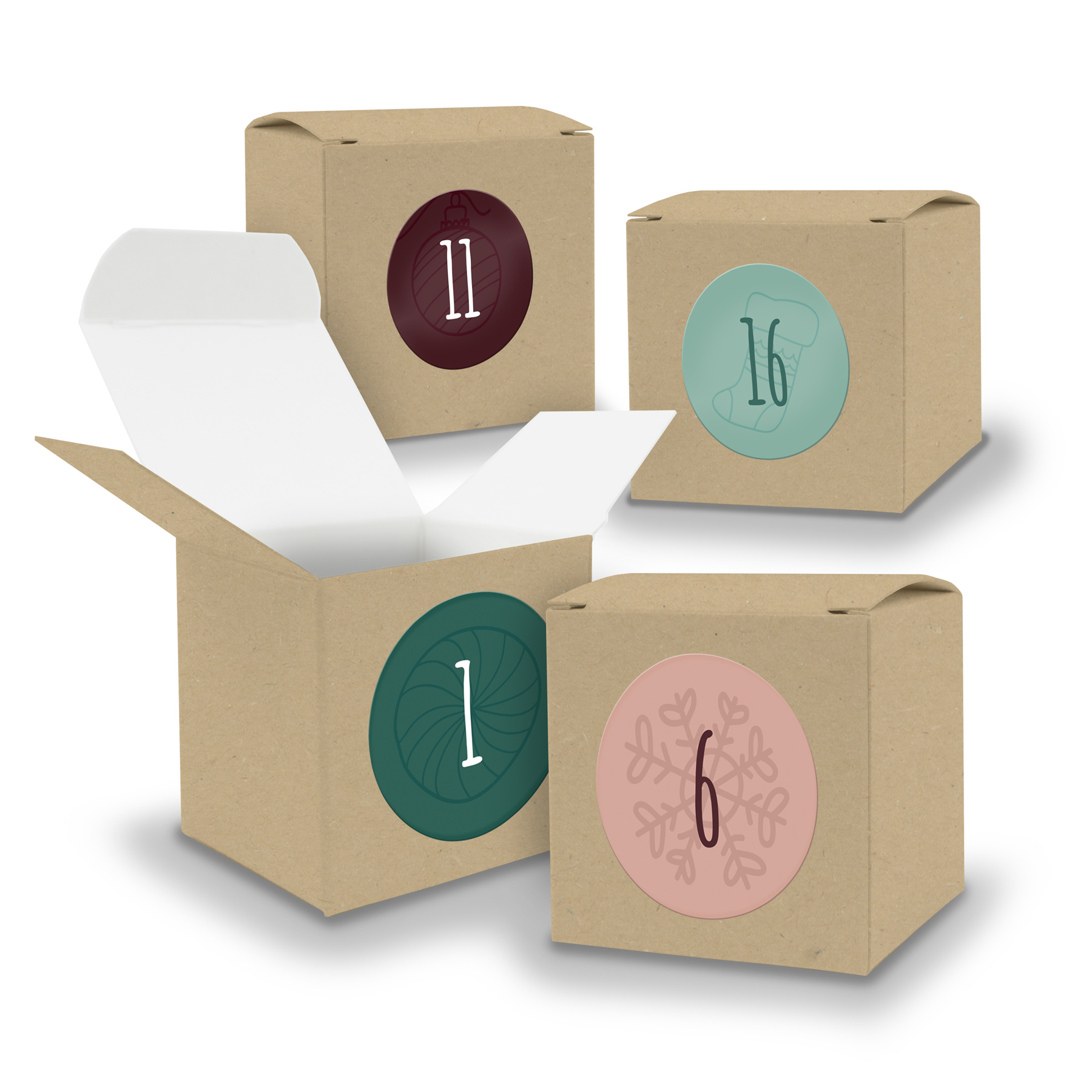 Adventskalender zum F�llen 24x W�rfel 6,5cm BRAUN + Stic...
