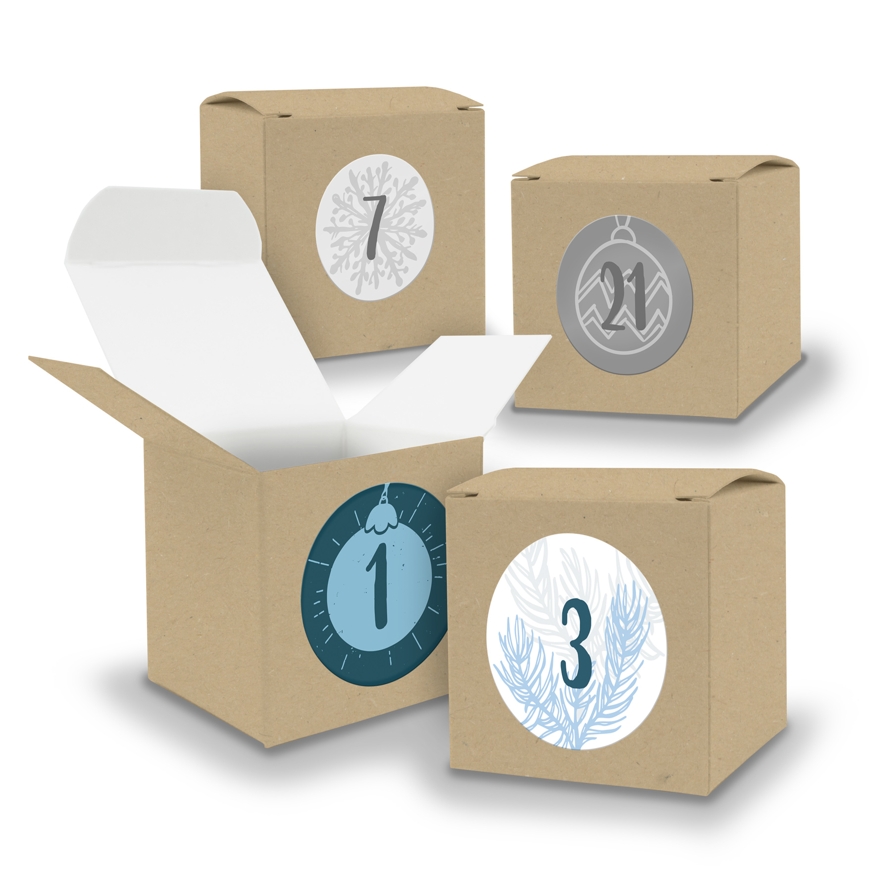 Adventskalender zum F�llen 24x W�rfel 6,5cm BRAUN + Stic...