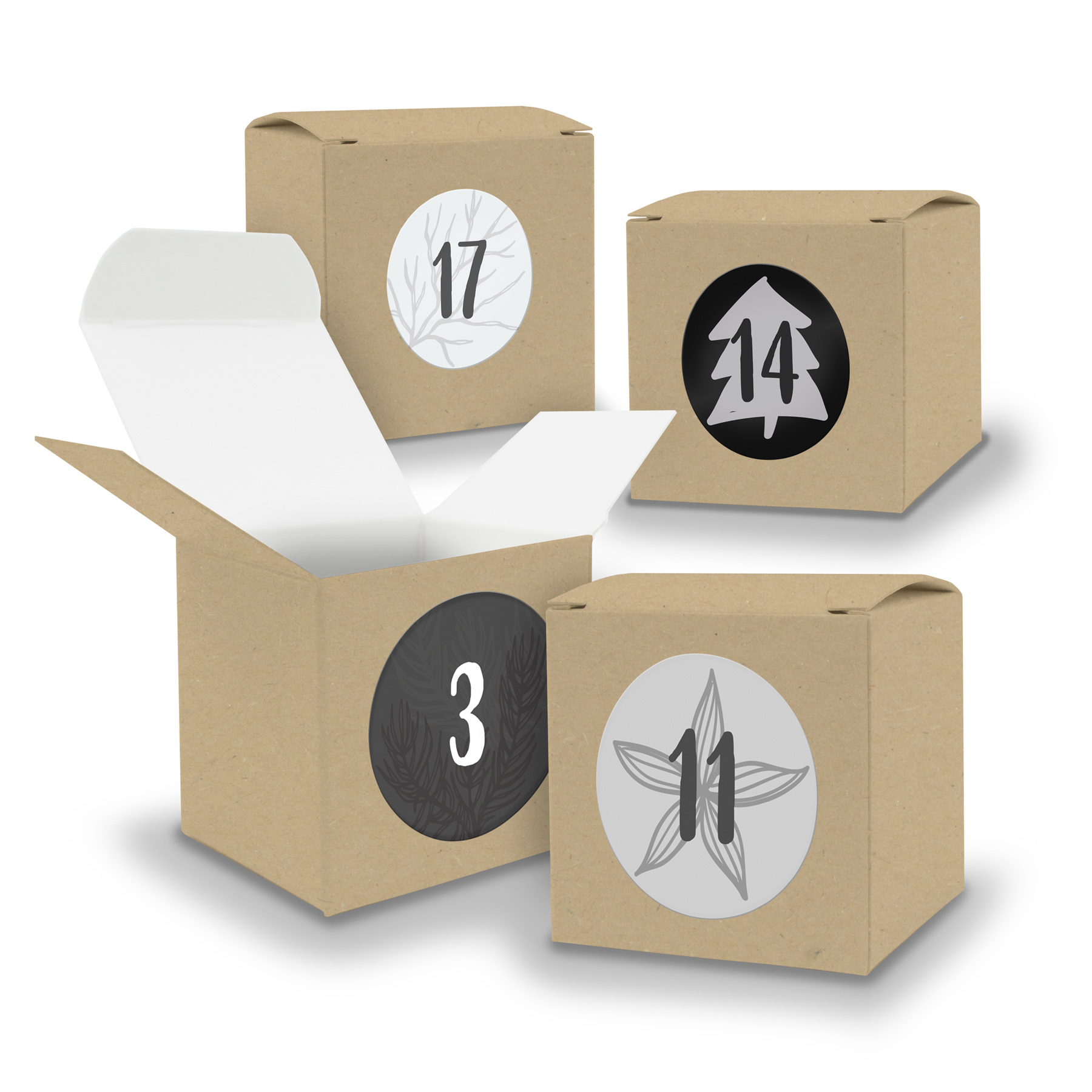 Adventskalender zum F�llen 24x W�rfel 6,5cm BRAUN + Stic...