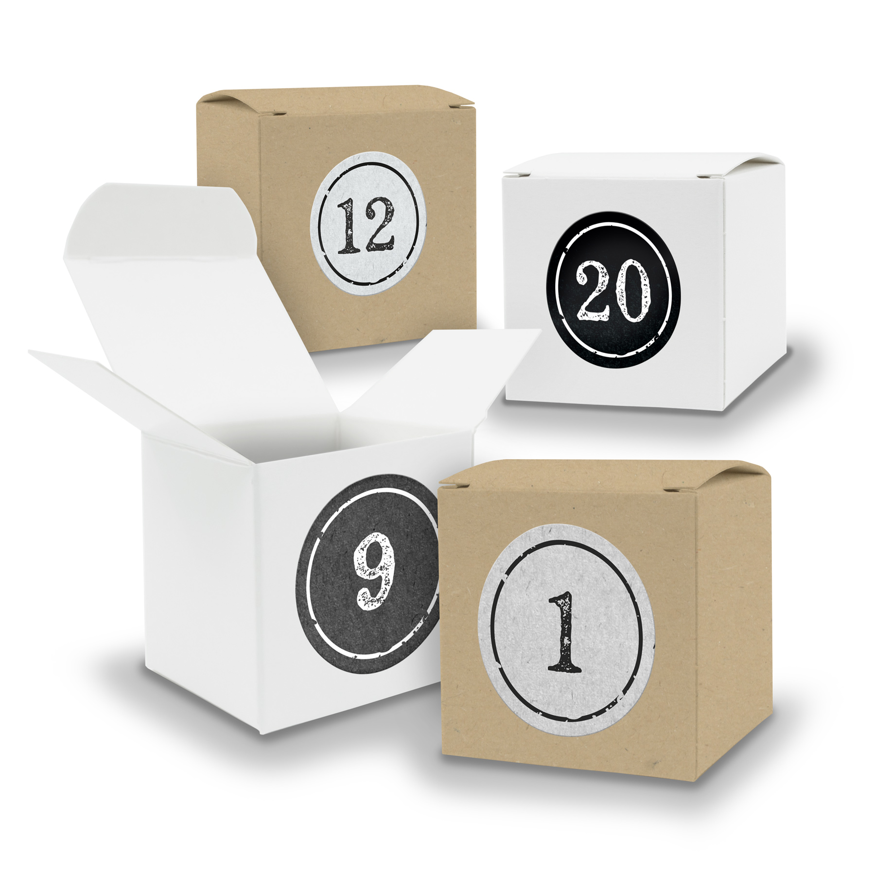 Adventskalender zum F�llen 24x W�rfel 6,5cm gemischt WEI...