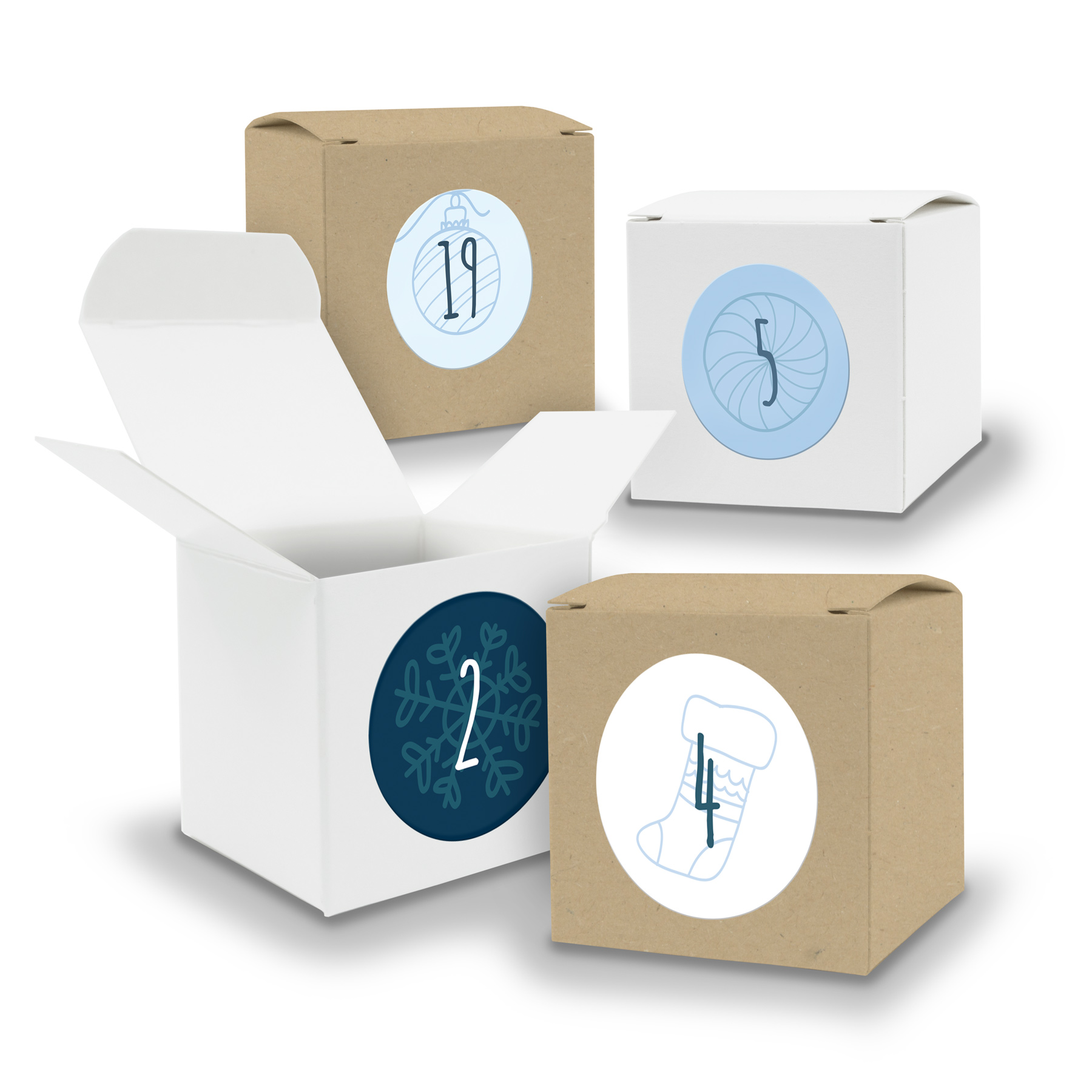 Adventskalender zum F�llen 24x W�rfel 6,5cm gemischt WEI...