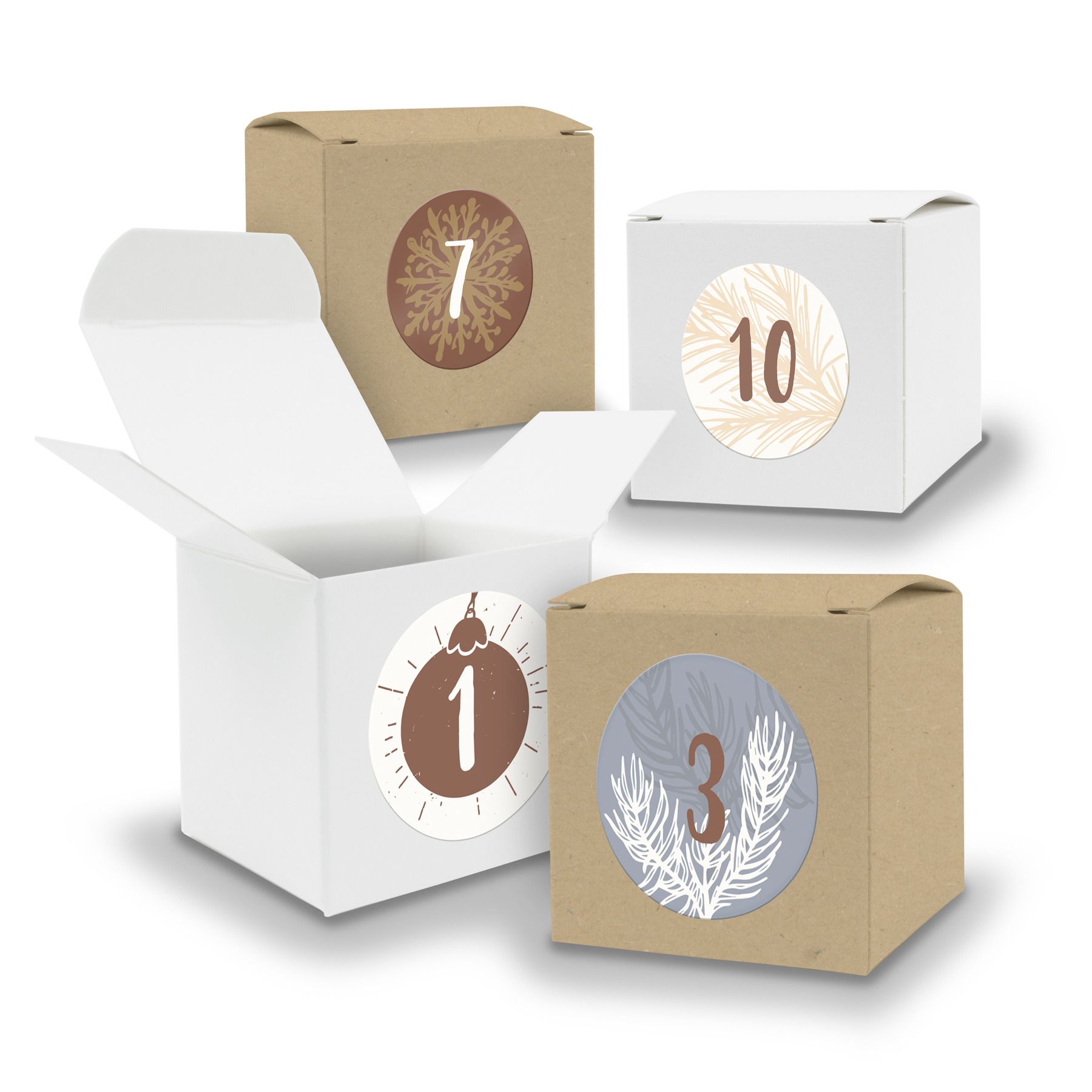 Adventskalender zum F�llen 24x W�rfel 6,5cm gemischt WEI...