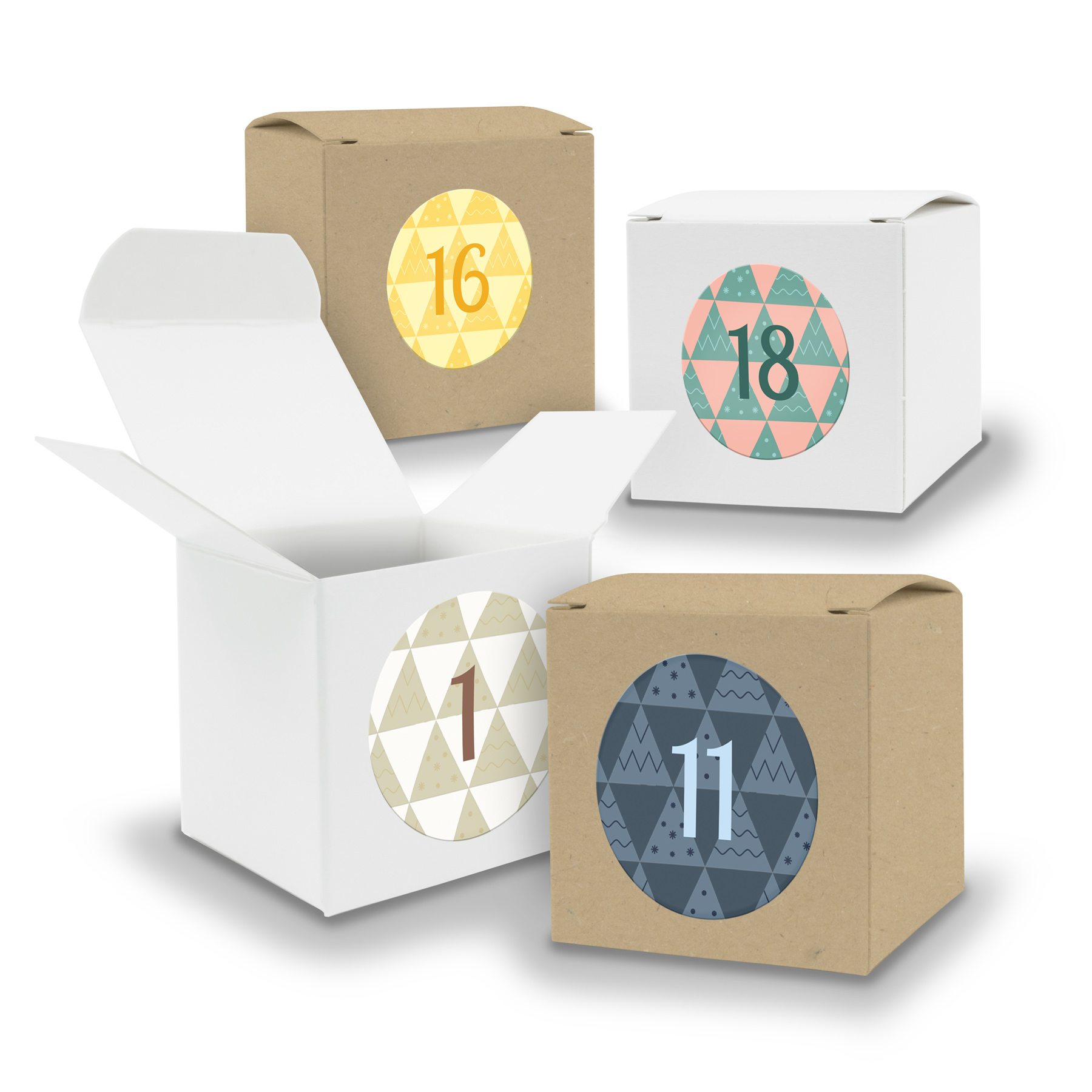 Adventskalender zum F�llen 24x W�rfel 6,5cm gemischt WEI...