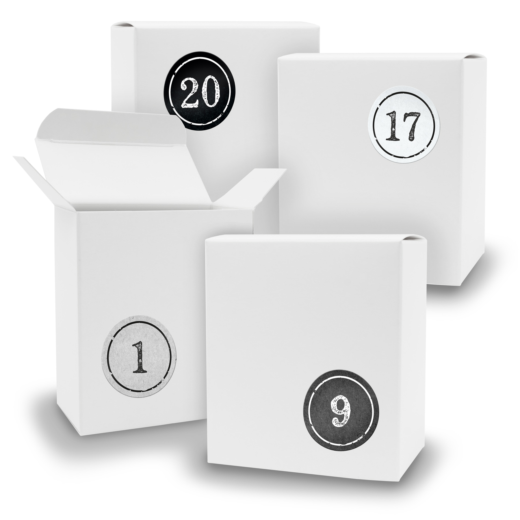 Adventskalender zum F�llen 24x Quader WEISS + Sticker V0...