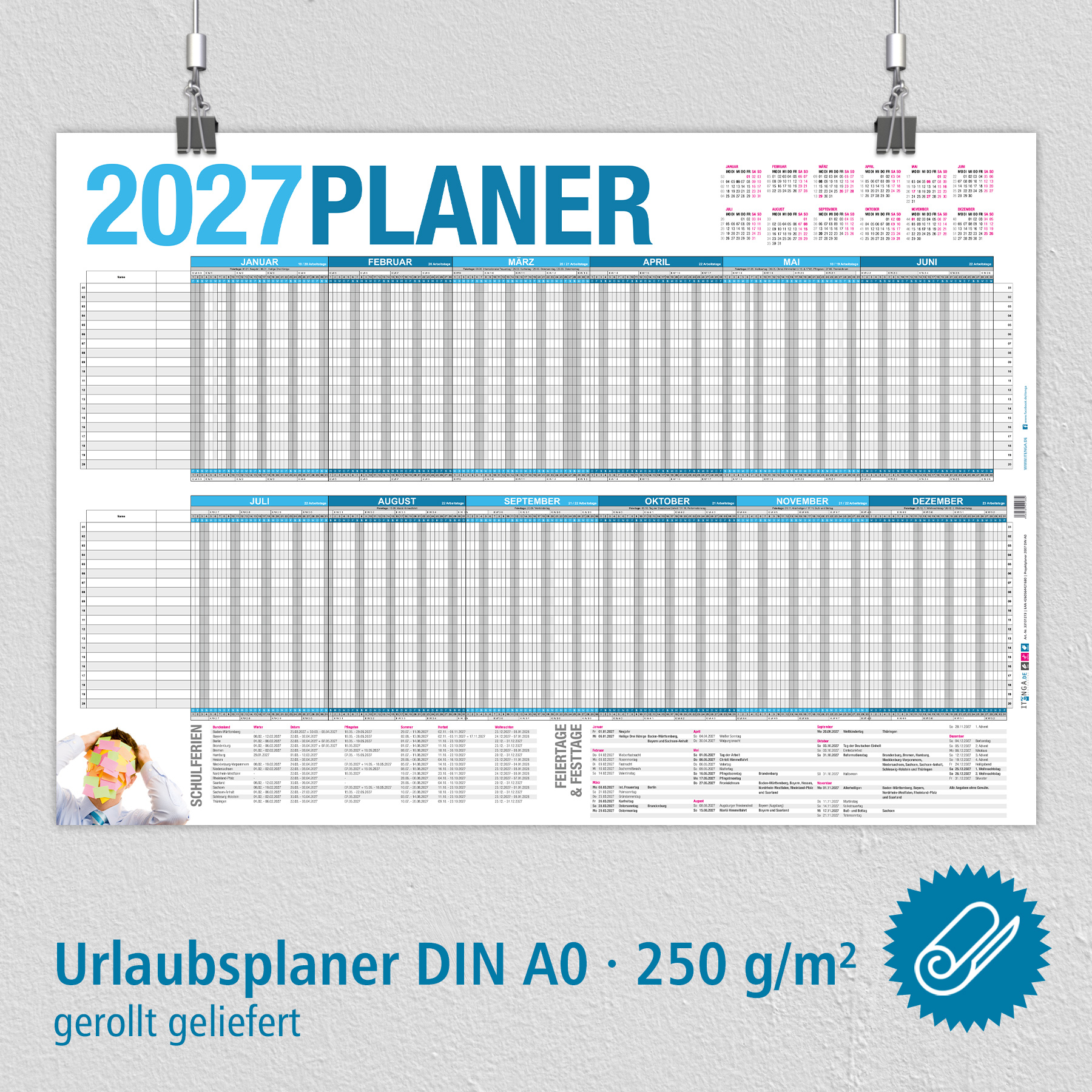 itenga XXL Premium Urlaubsplaner 2027 DIN A0 250g/m� ext...