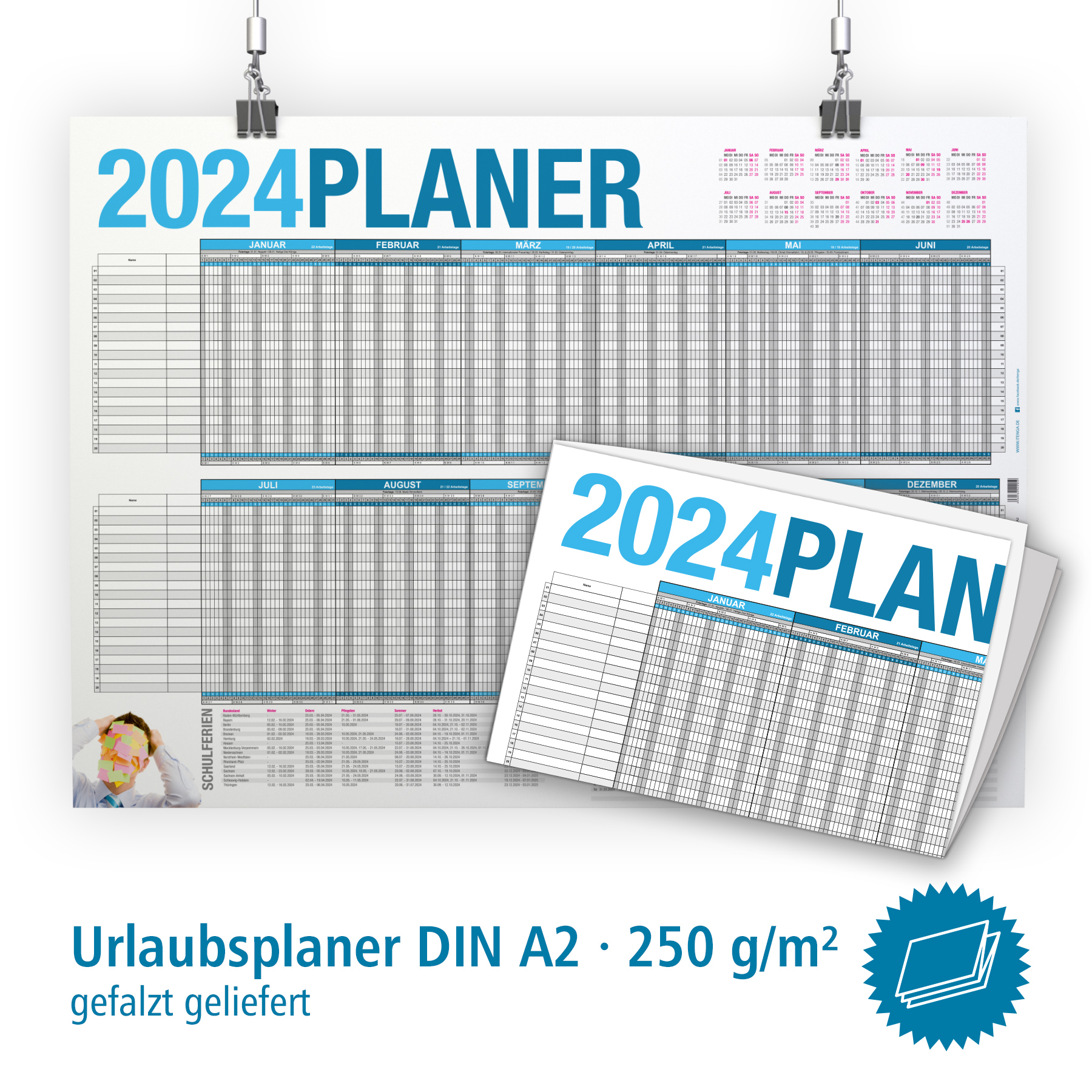 Urlaubsplaner Projektplaner 2024 Wandkalender DIN A2 gef...