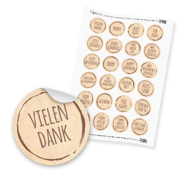 24 x itenga Sticker �Spr�che Stempeldesign Braun� unla...