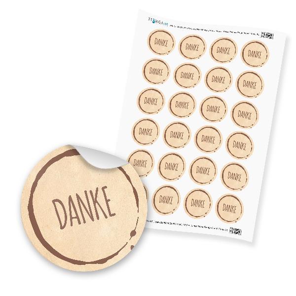 24 x itenga Sticker �Danke Stempeldesign Braun� unlackie...