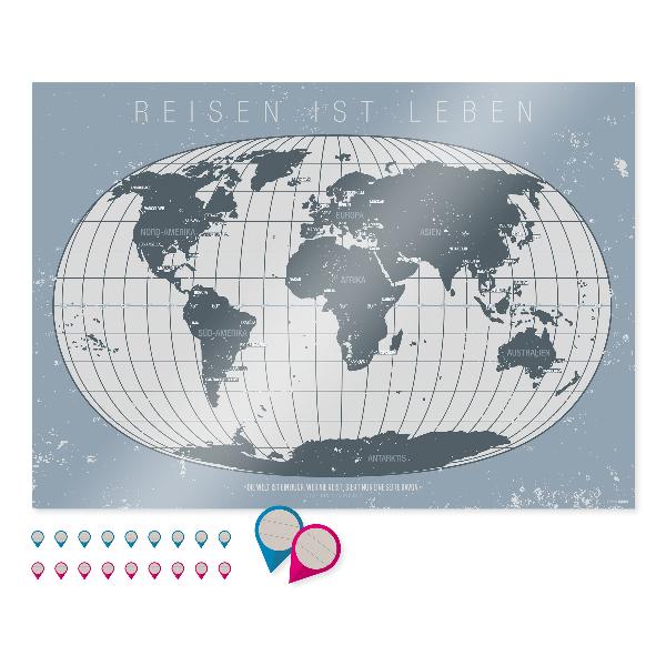 Poster Weltkarte Reiseziele DIN A0 250 g mit Schutzlack ...