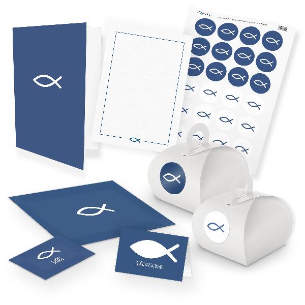 itenga Komplettset FISCH (blau) Karten Gastgeschenkboxen...