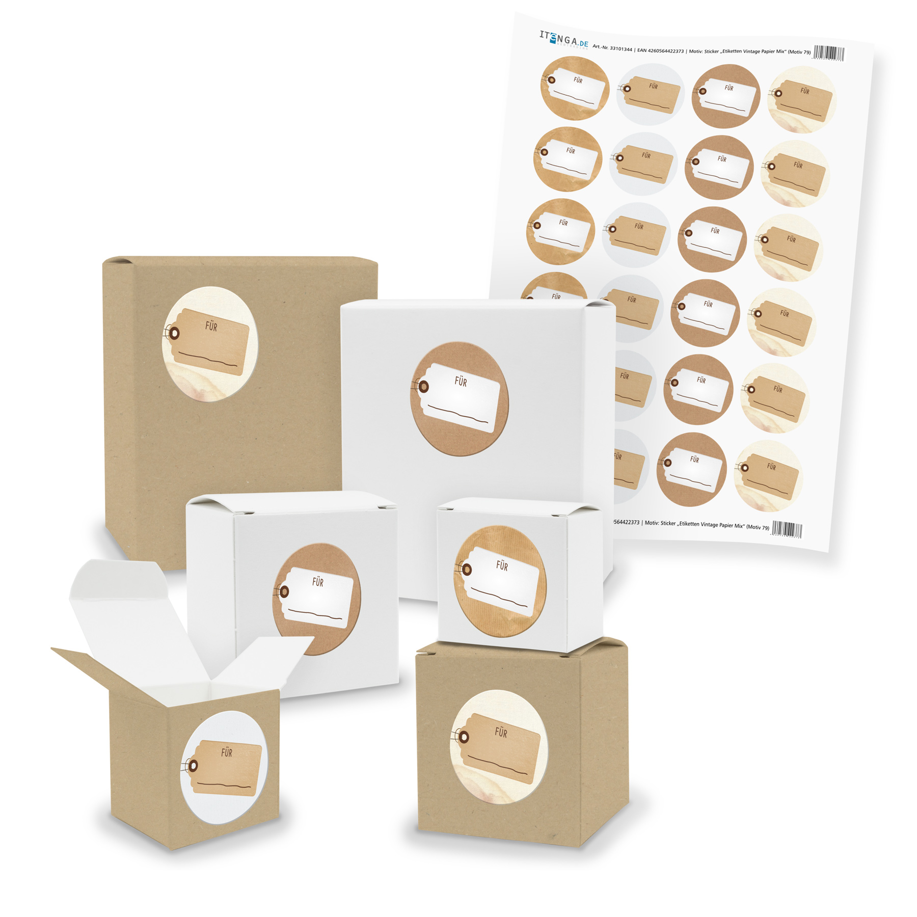 itenga SET Etiketten Vintage Papier Mix unlackiert (Mot...