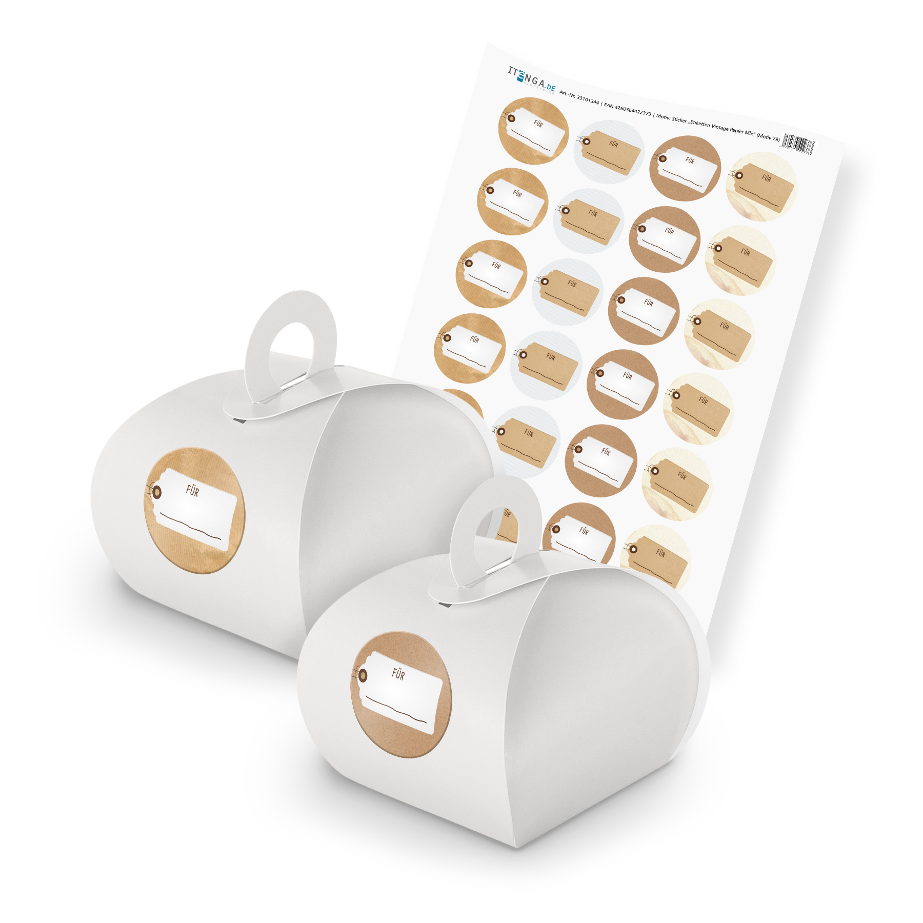 itenga SET Etiketten Vintage Papier Mix unlackiert (Mot...