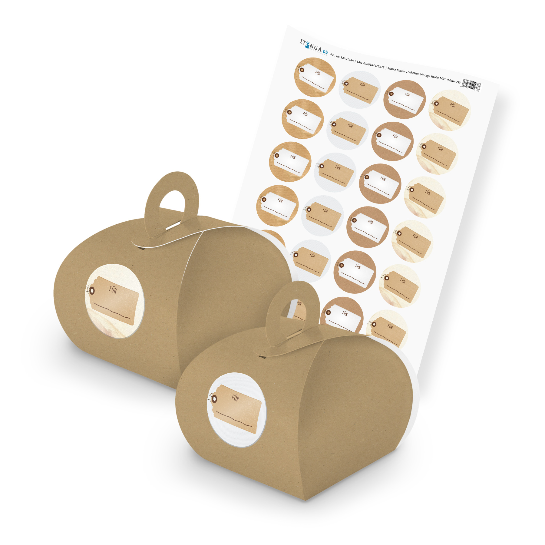 itenga SET Etiketten Vintage Papier Mix unlackiert (Mot...