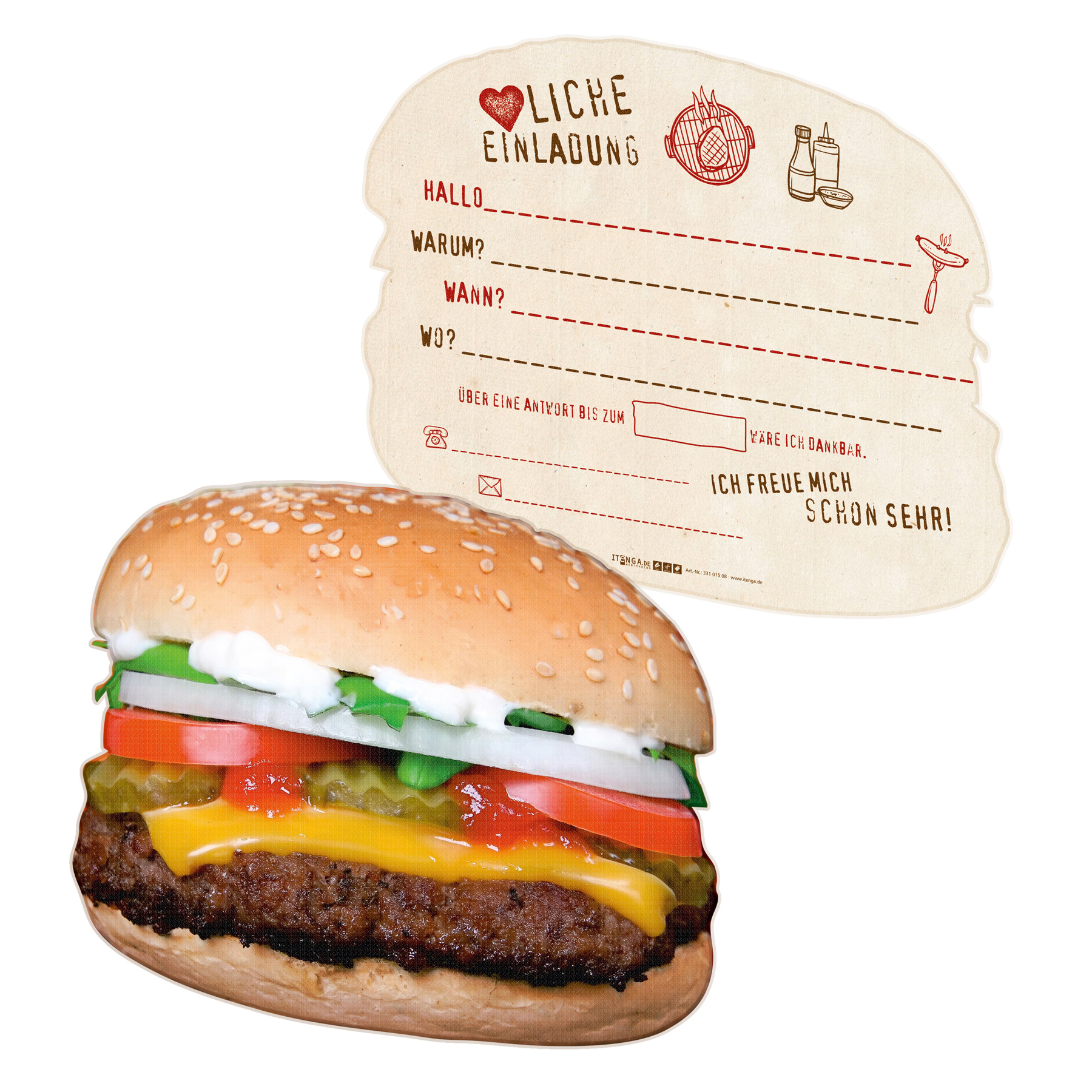 itenga 12x Einladungskarten  Burger gestanzt in Burger...