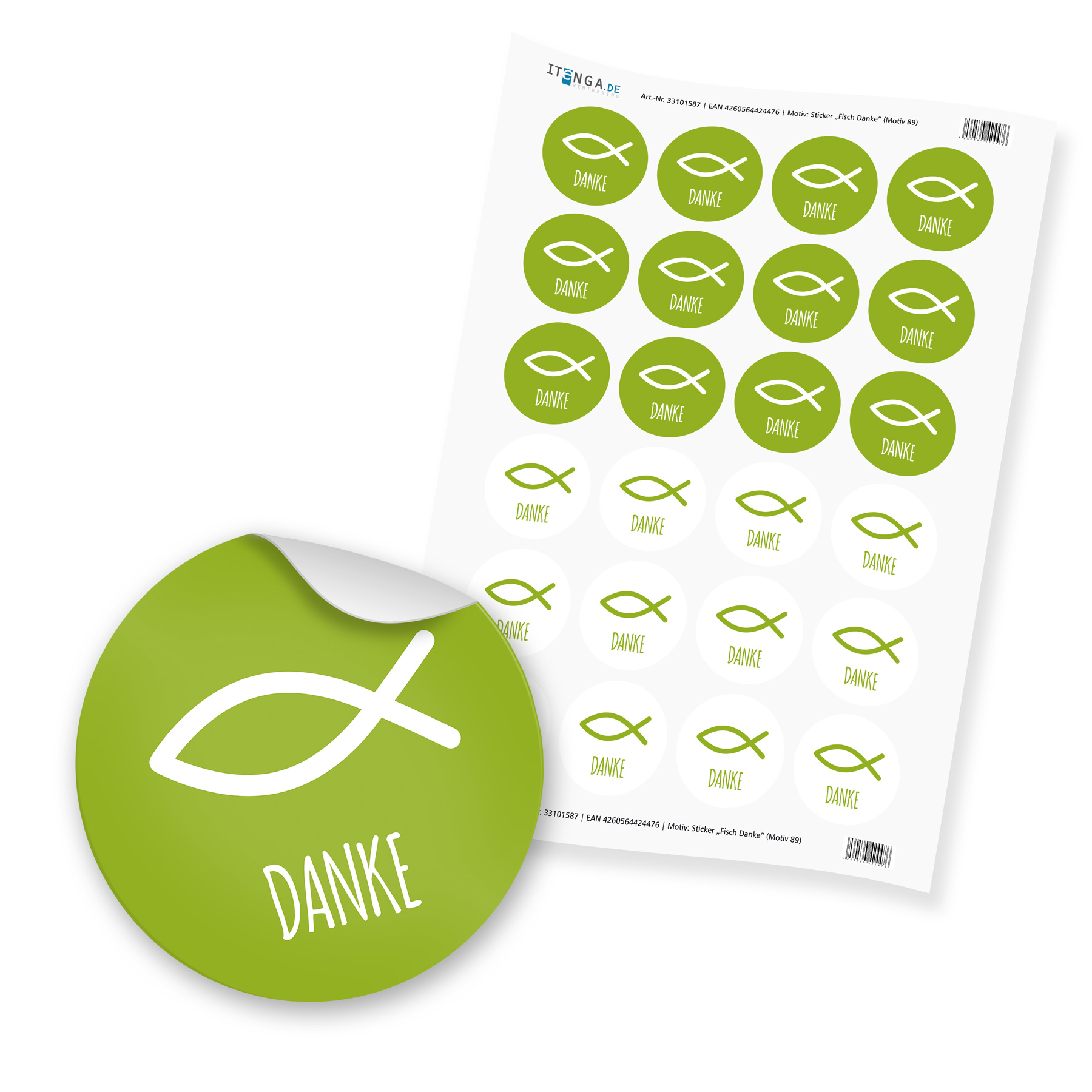 24x Sticker Fisch Danke (Motiv 89) gr�n 4cm Taufe Kommun...